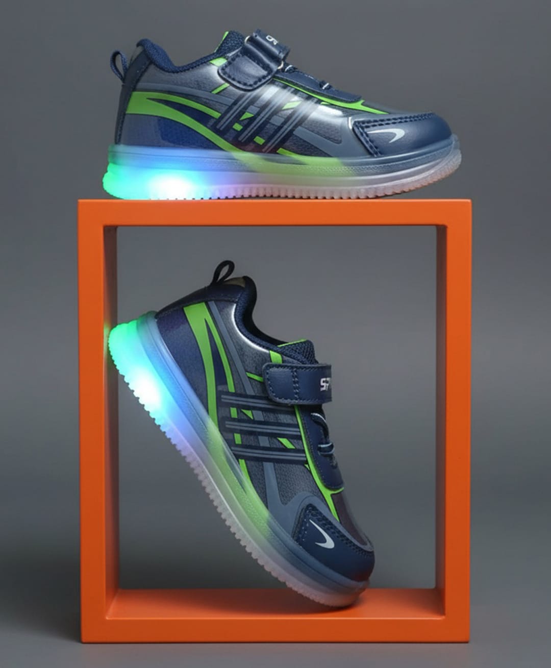 FEETWELL SHOES Abstract Detailed Velcro Closure LED Shoes - Blue-picture-10