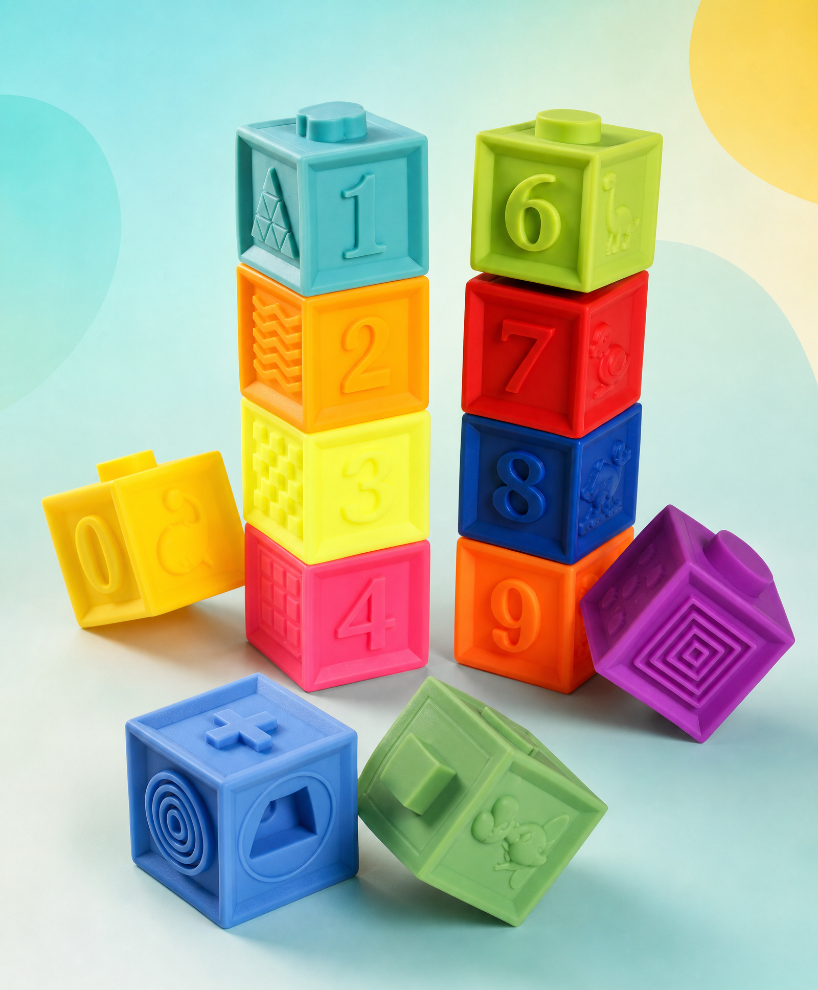 fab n funky Scented Cuddle Cubes Soft Baby Building Blocks - Set Of 12| Colorful Soft Stack & Learn Toy| Educational Sensory Blocks with Numbers, Animals, Fruits, Textures & Shapes| BIS Certified-picture-10