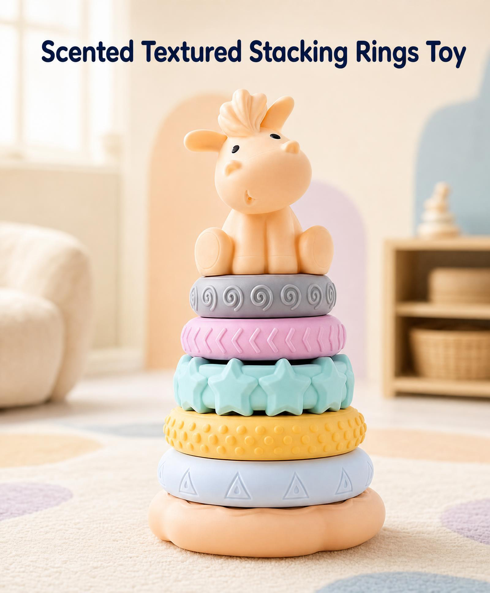 Babyhug Scented Textured Stacking Rings Toy 7 pcs| Soft & Colorful Pony Stacker for Sensory & Teething Play| BPA-Free| Educational Gifting Toy for 6+ Months| BIS Certified| Montessori Learning-picture-10