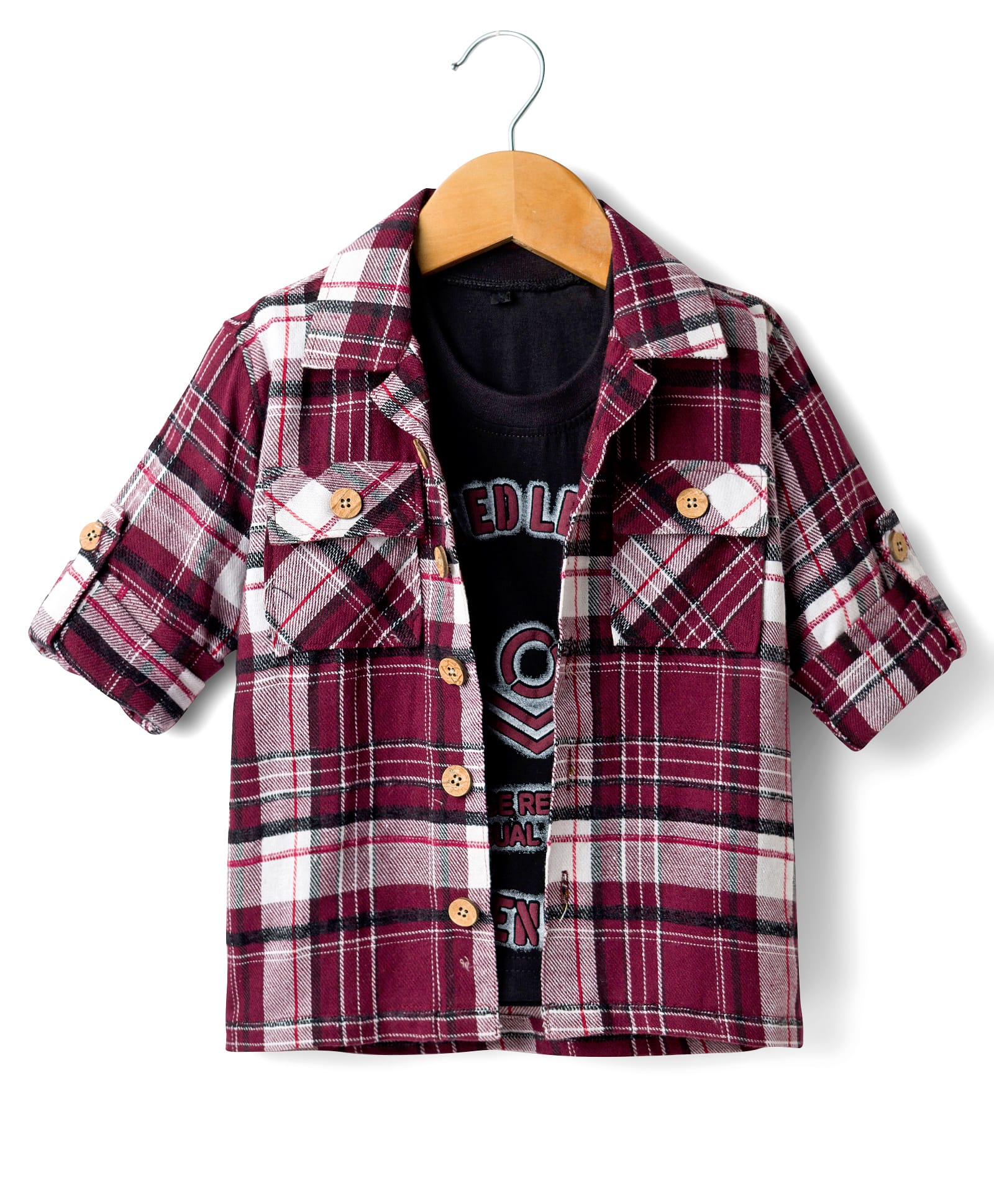 Rikidoos Cotton Woven Full Sleeves Checks Shirt With T-Shirt - Maroon-image-25