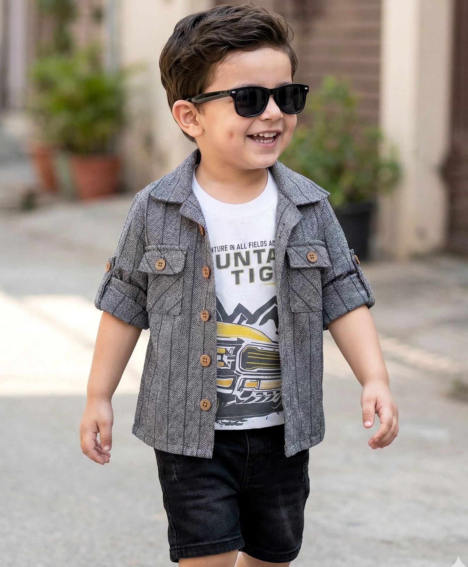 Rikidoos Cotton Woven Full Sleeve Striped Shirt With T-Shirt - Grey & White-picture-17