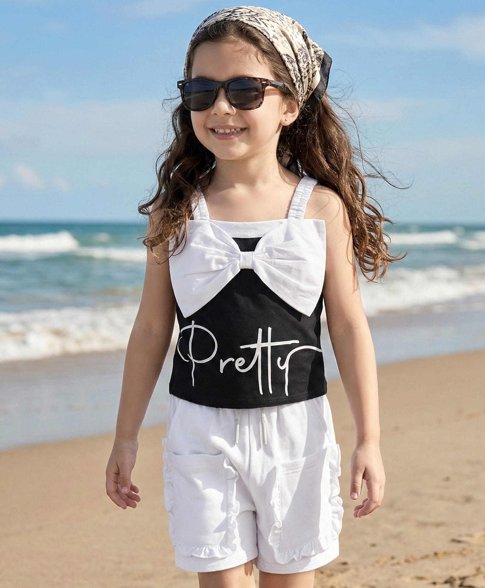 OLLINGTON ST. Cotton Knit Printed Sleeveless Top & Shorts Set - Multi & White-image-12