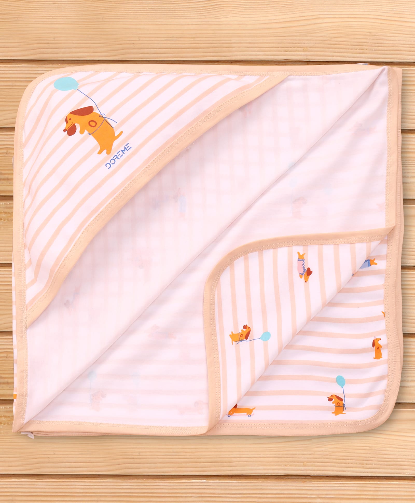 Doreme Interlock Knit Hooded Towel With Dog Print L 81 x B 81 cm - Peach-image-43