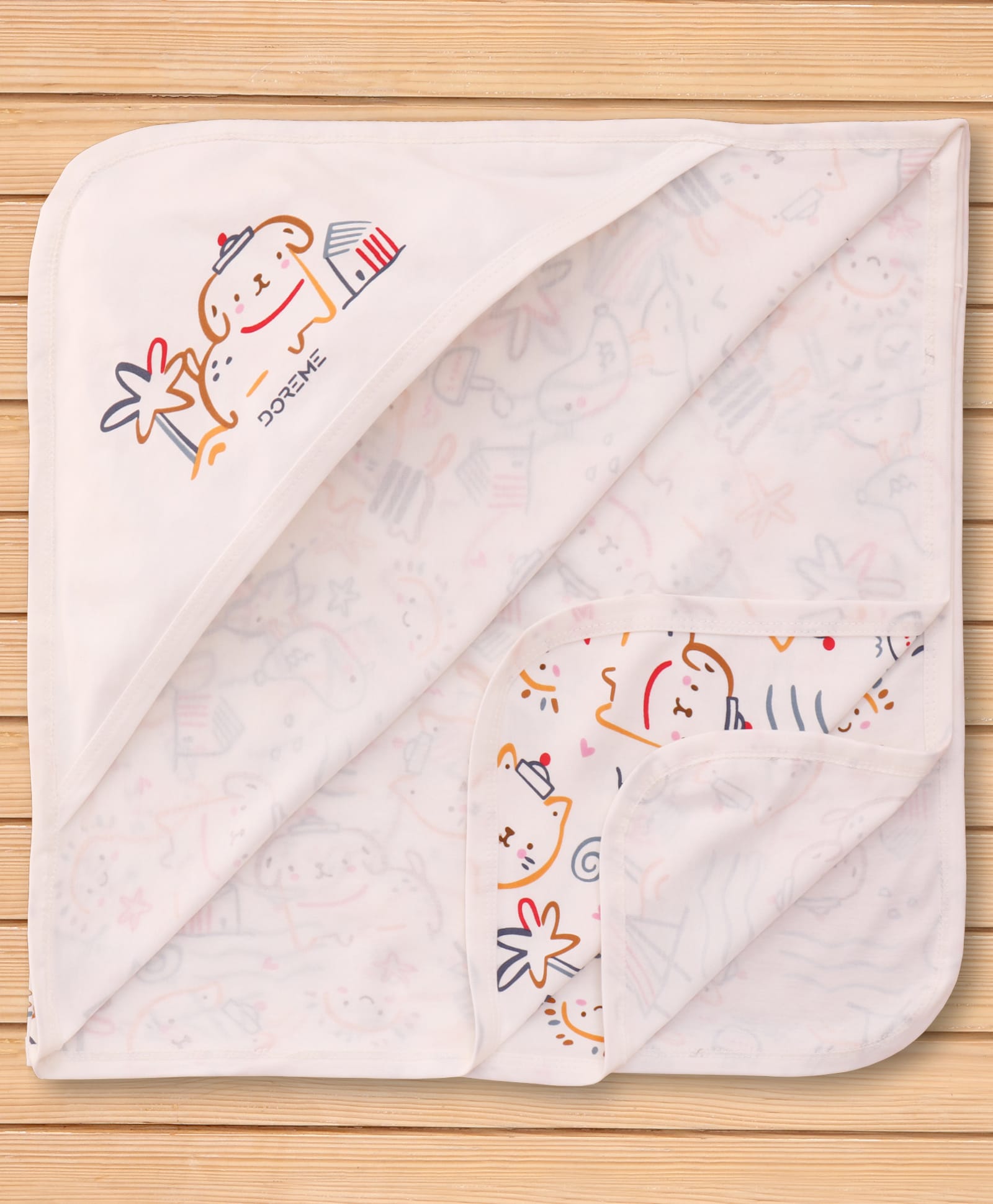 Doreme Interlock Knit Hooded Towel With Cute Cat Print L 81 x B 81 cm - Pink-picture-23