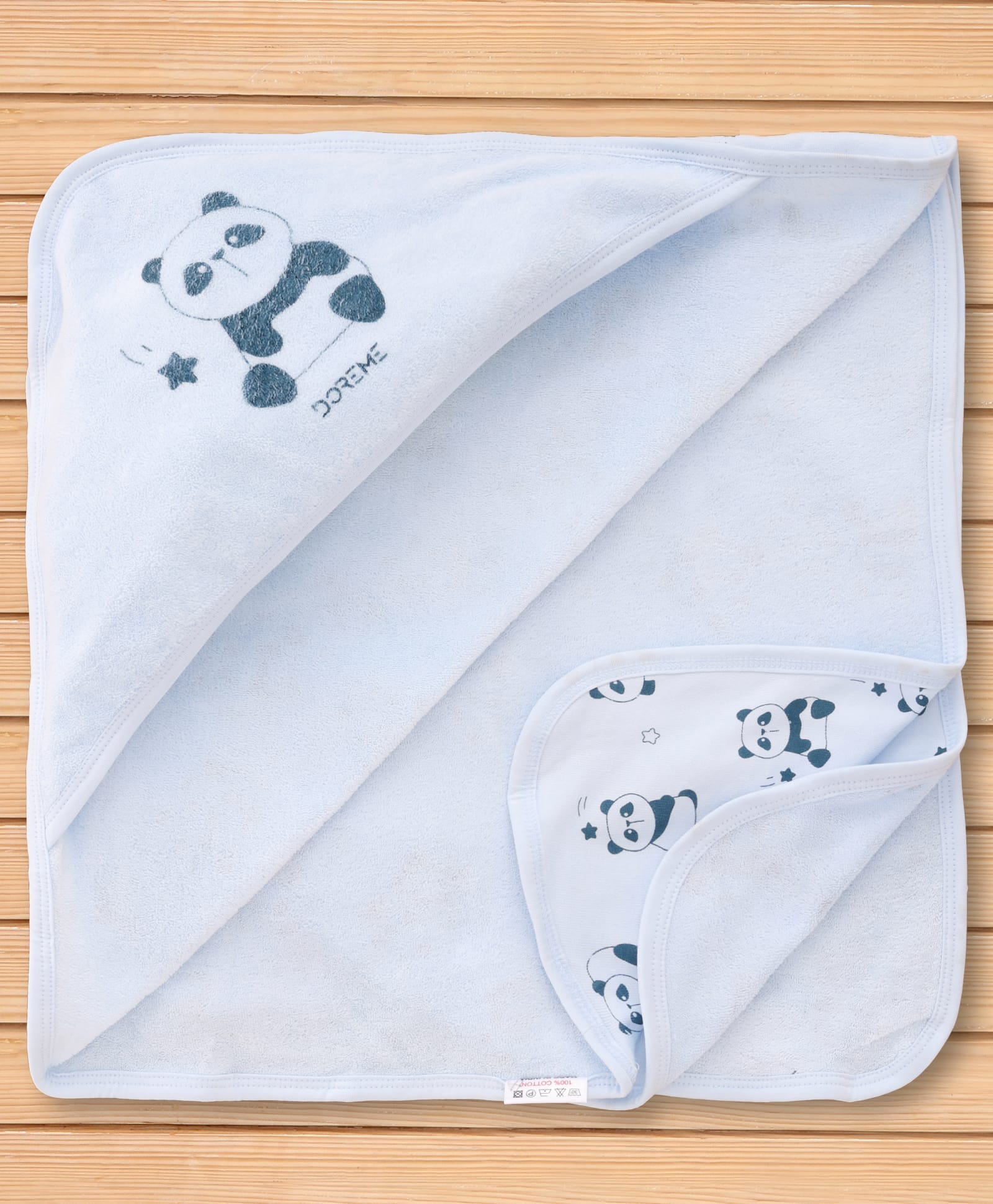 Doreme Interlock knit Hooded Towel With Bear Print L 81 x B 81 cm - Light Blue-image-41