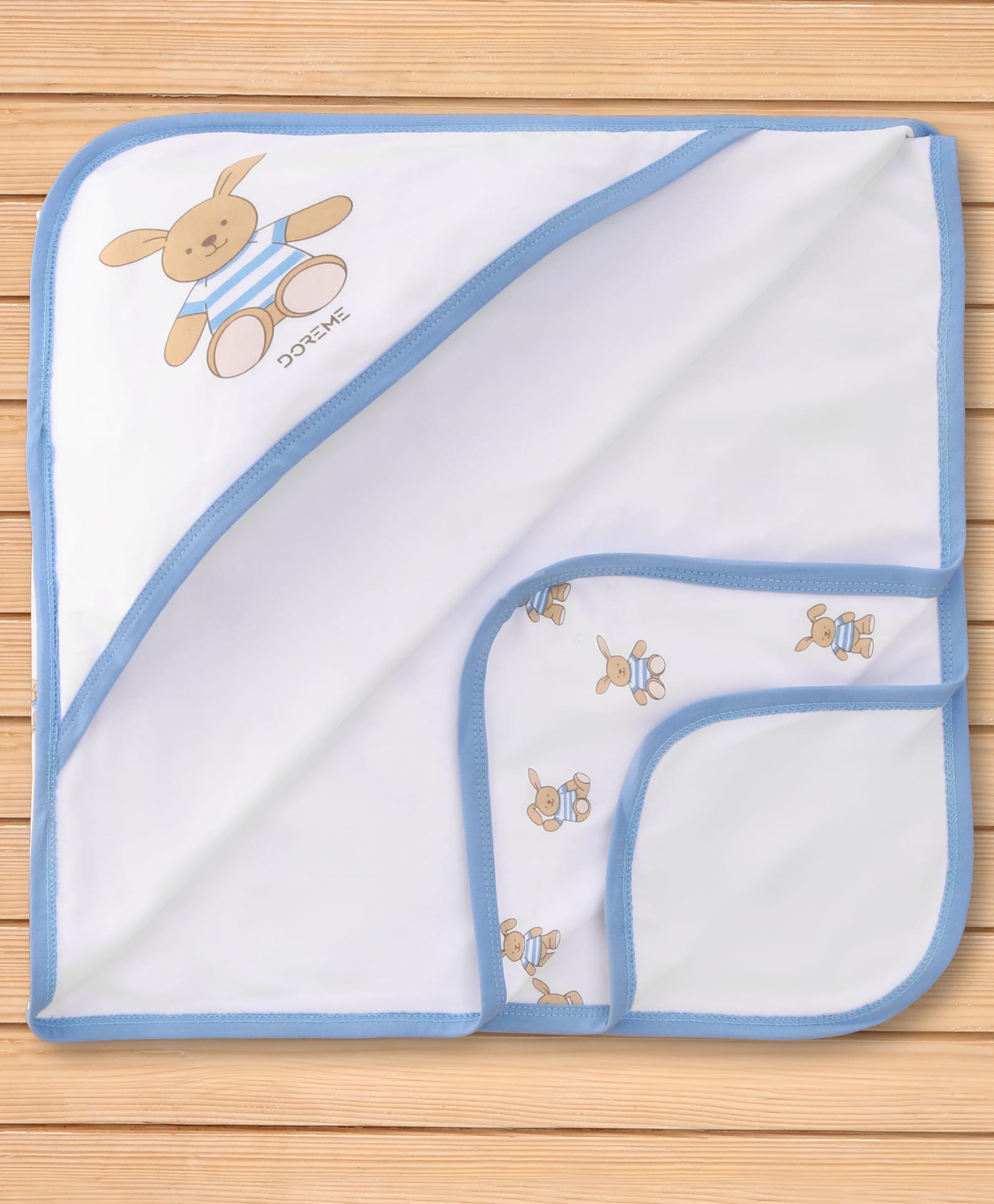 Doreme Interlock Knit Hooded Towel With Teddy Print L 81 x B 81 cm - Blue-image-44