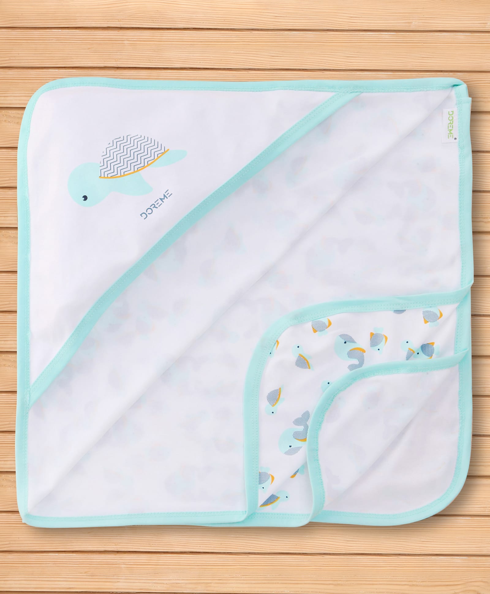 Doreme Interlock Knit Hooded Towel With Sea Life Print L 81 x B 81 cm - Aqua Blue-image-46