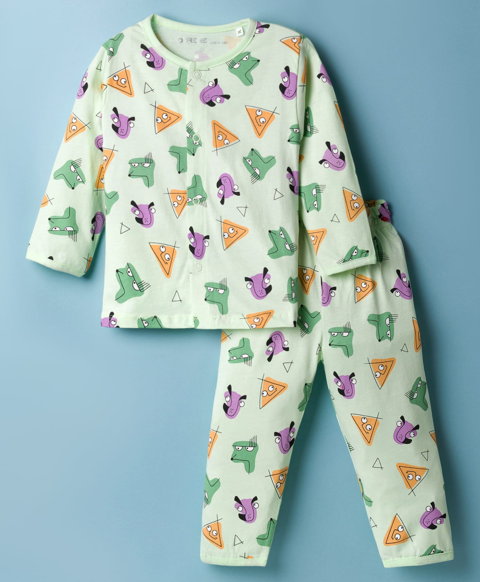 Doreme Knitted Full Sleeves Co-ords T-Shirt & Pajama Night Suit with Animal Print - Light Green-image-13