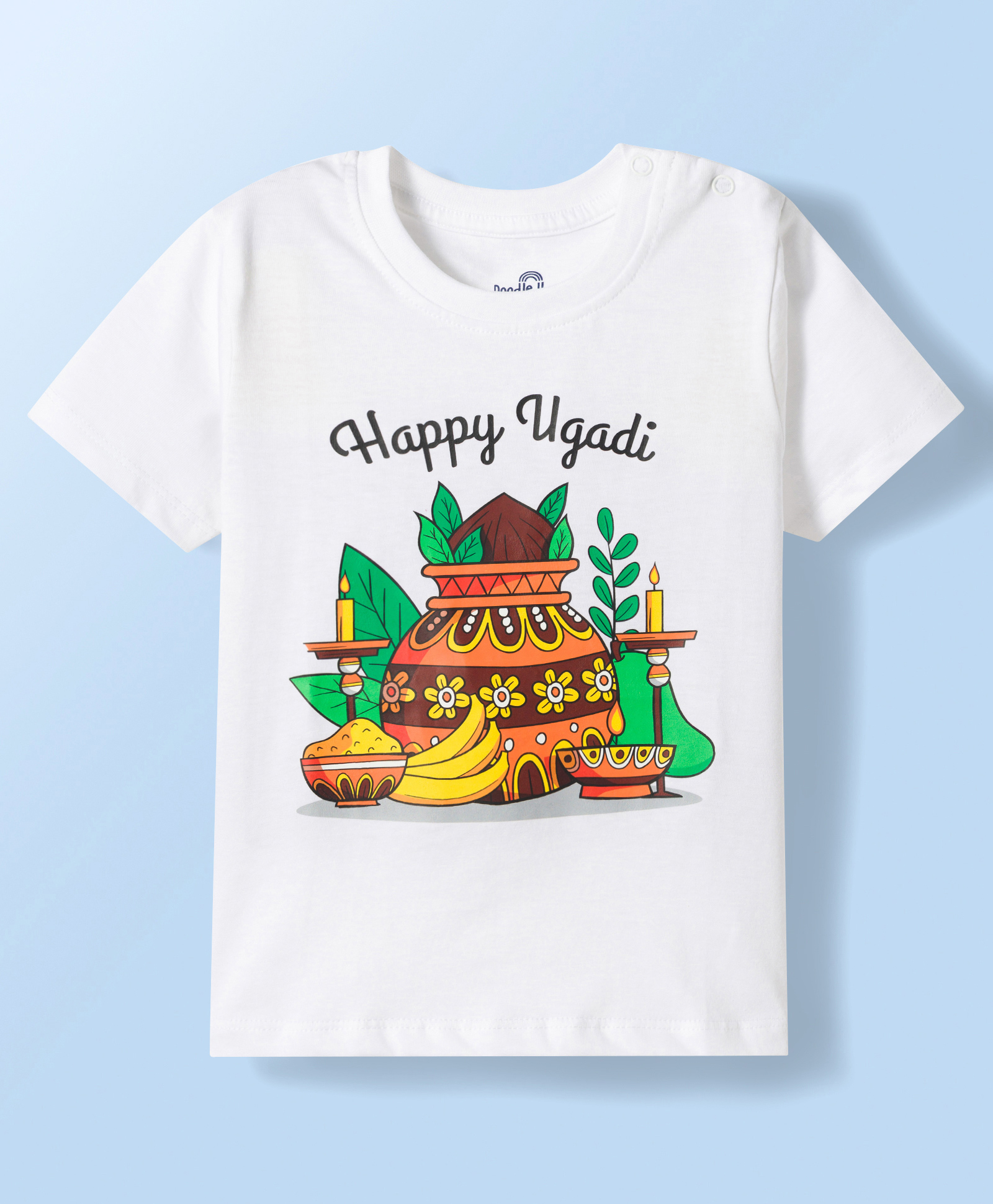 Doodle Poodle 100% Cotton Knit Half Sleeves T-Shirt with Ugadi Print - White-picture-20