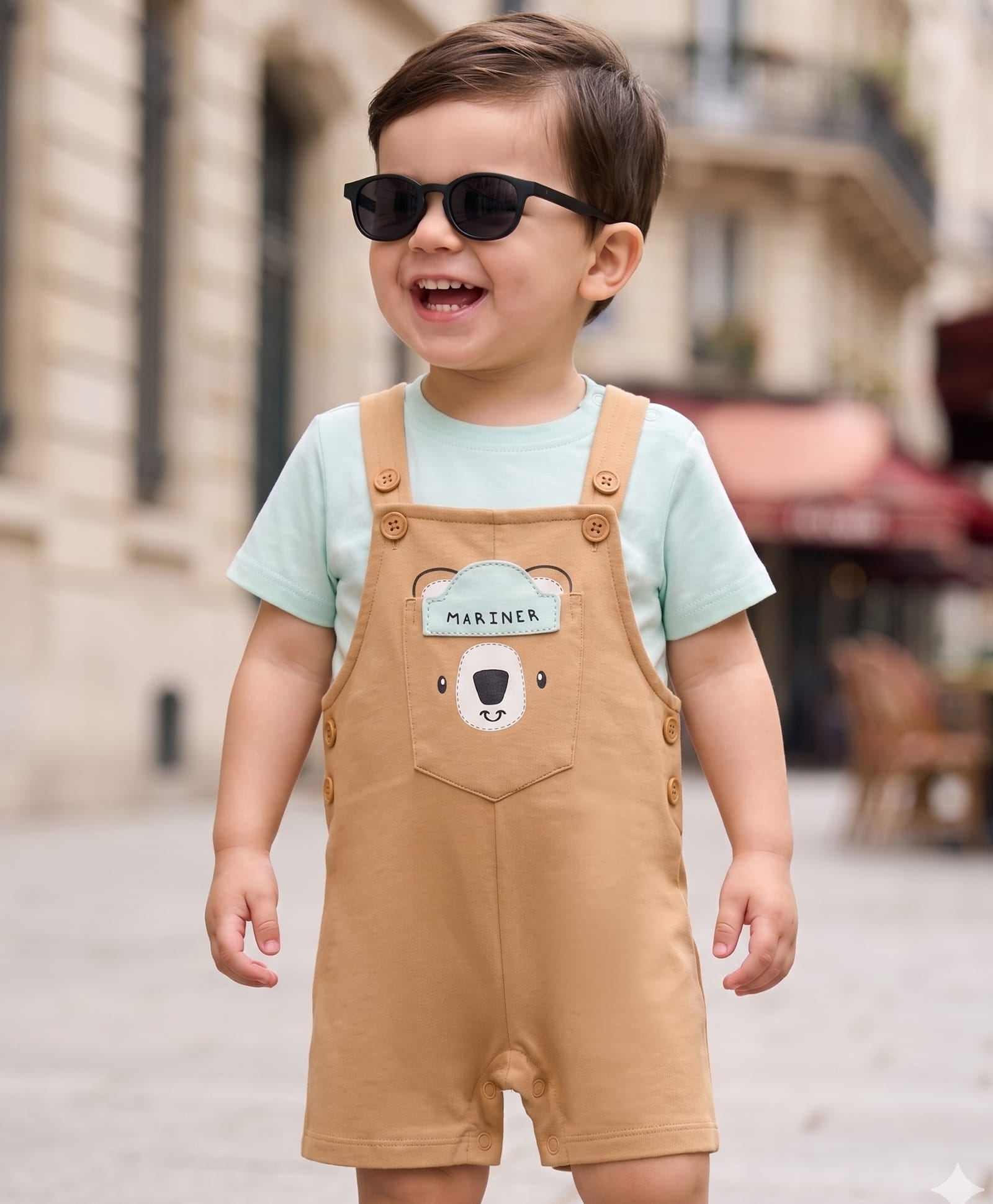 Babyoye 100% Cotton Single Jersey Knit Dungaree & Half Sleeves T-Shirt With Bear Print - Brown & Blue-image-25