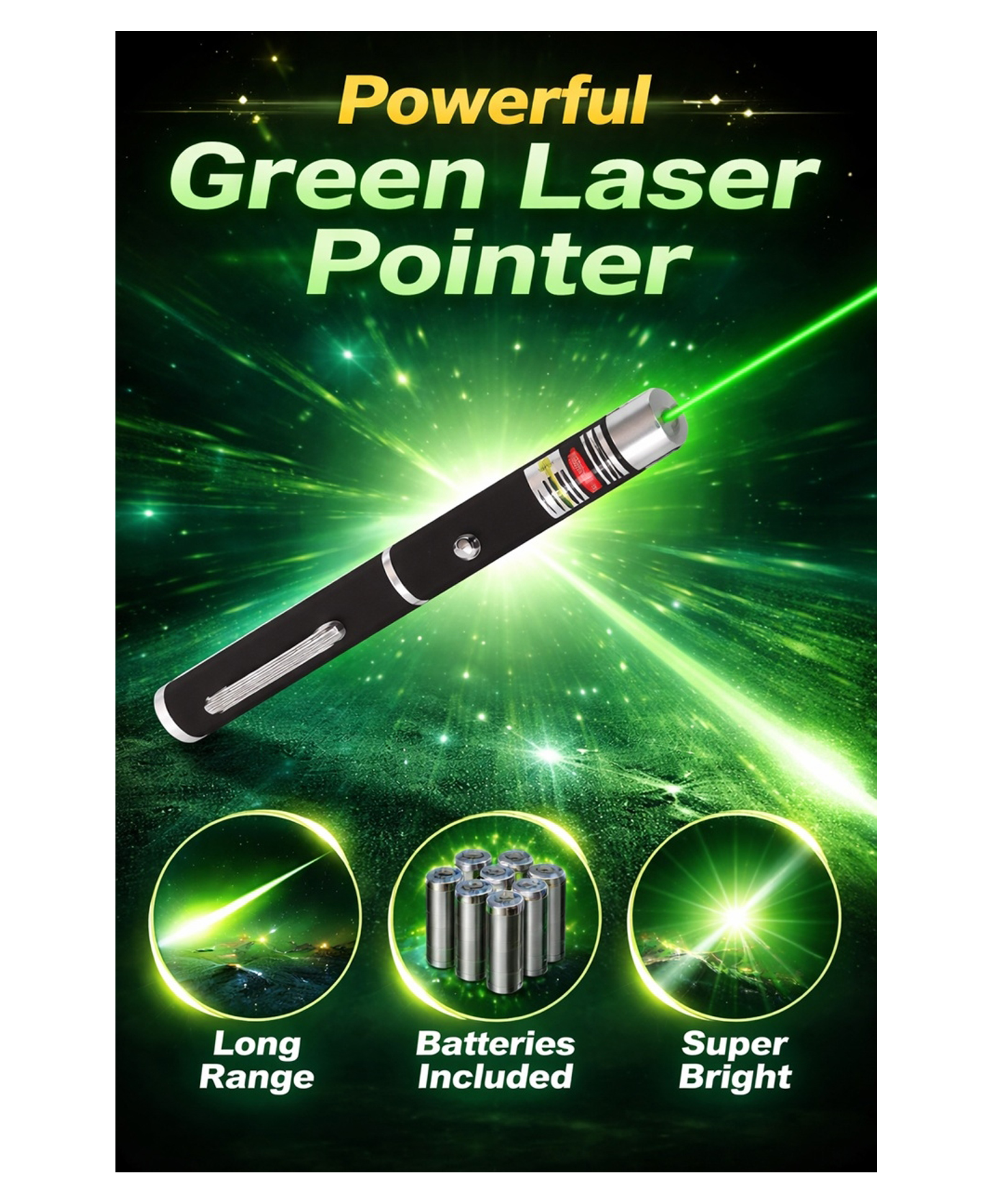 LITTLE HUNK High-Power Green Laser Pointer Pen Long-Range Beam for Outdoor & Presentation Use-image-2