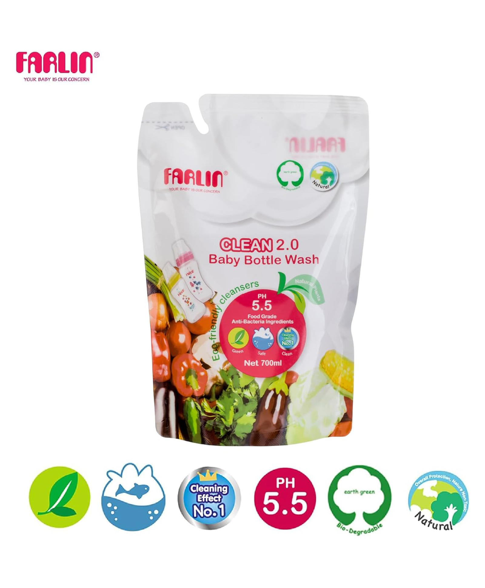 Farlin AF-10005 Baby Bottle Wash Clean 2.0 700ml refill pack for gentle, effective cleaning of baby bottles, nipples, and feeding accessories-picture-32