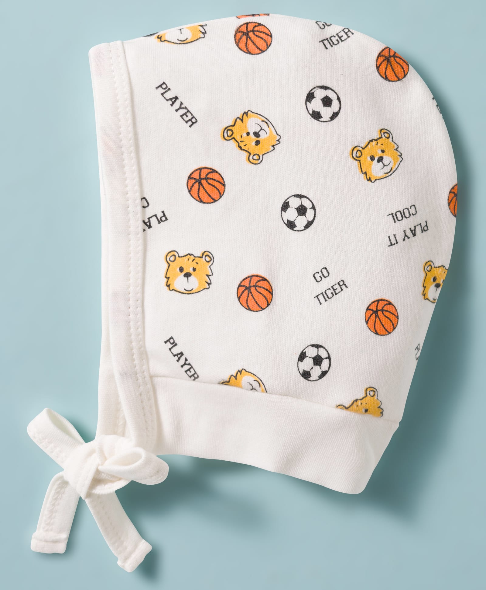 Doodle Poodle 100% Cotton Interlock Knit Basketball & Bear Printed Cap with Knot White - Diameter 17 cm-image-36