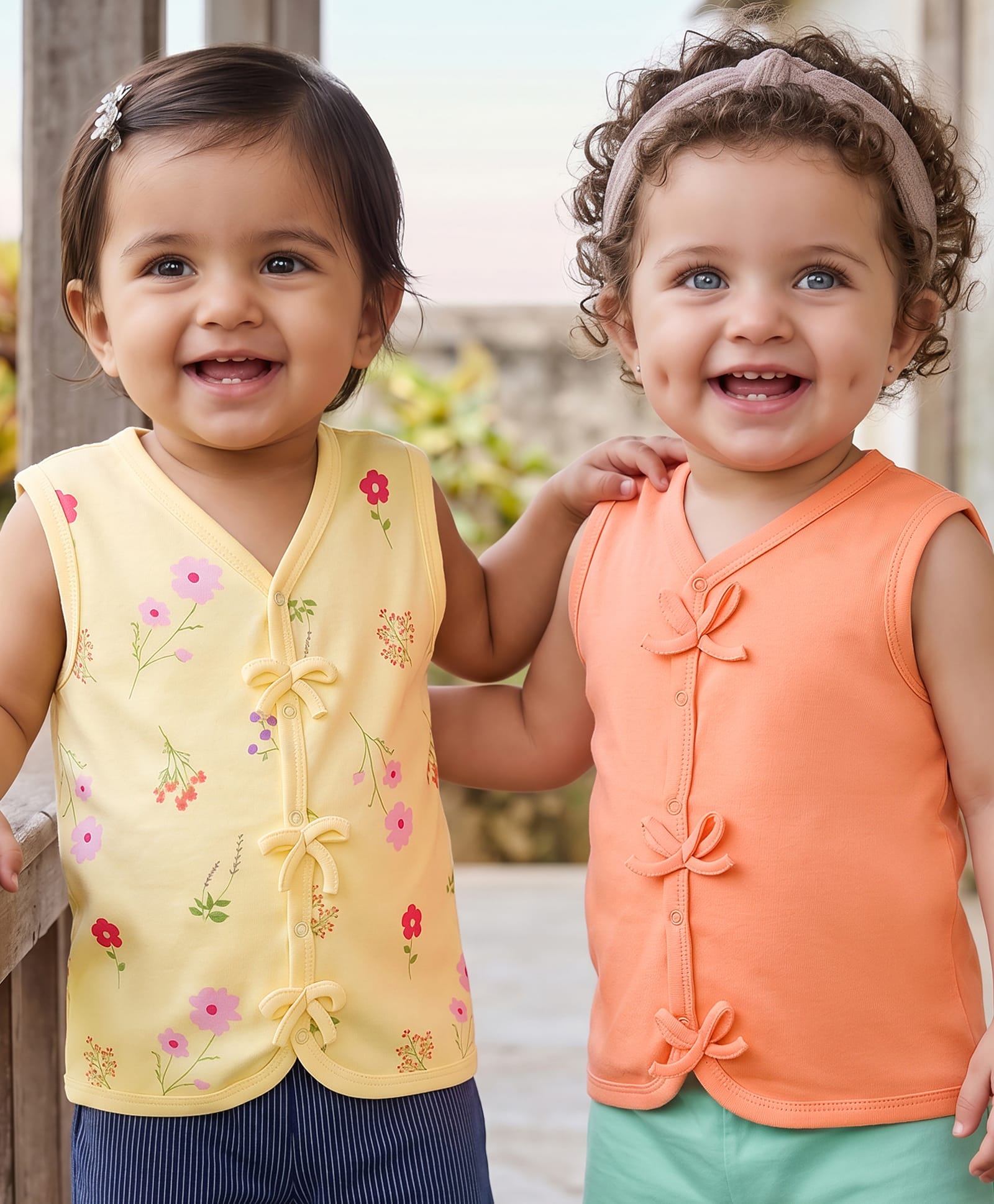 kookie kids india Kookie Kids Interlock Knit Sleeveless Solid & Floral Printed Jhablas Pack of 2 - Yellow & Orange-picture-28