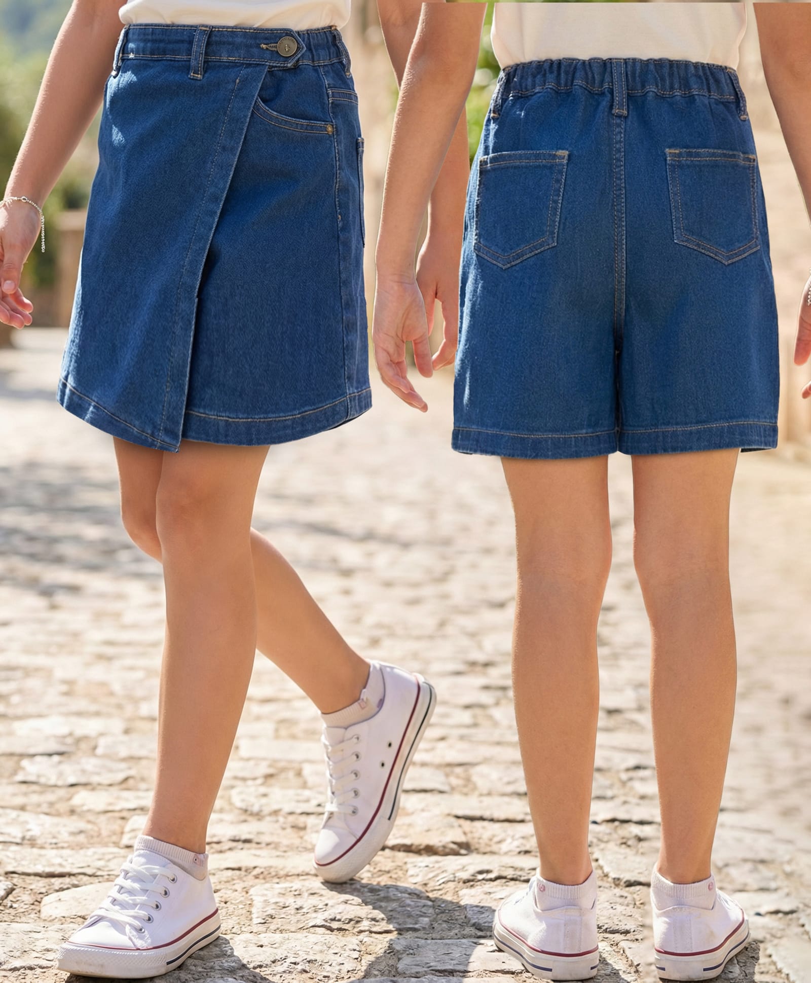Pine Kids Denim Woven Above Knee Length Washed Skorts - Royal Blue-image-9