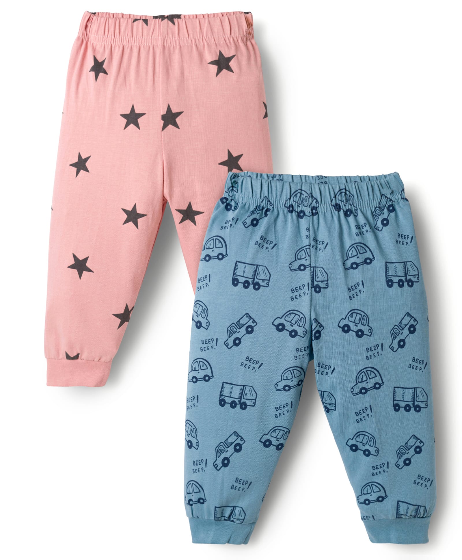 Pink Rabbit Single Jersey Knit Full Length Star & Car Printed Lounge Pants Pack of 2 - Blue & Pink-image-34