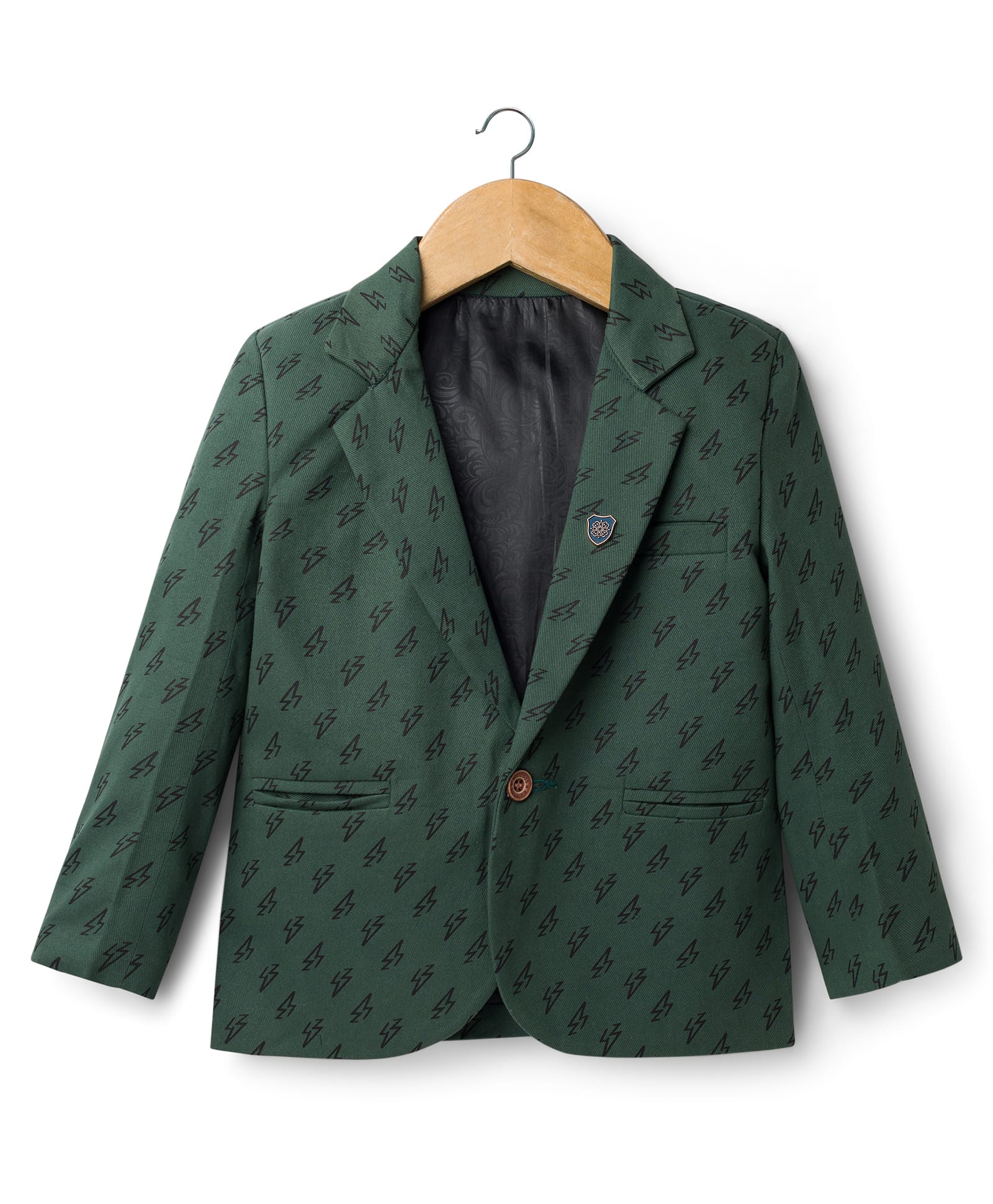 Rikidoos Cotton Woven Full Sleeves Party Blazer With Lightning Bolt Print - Dark Green-picture-27