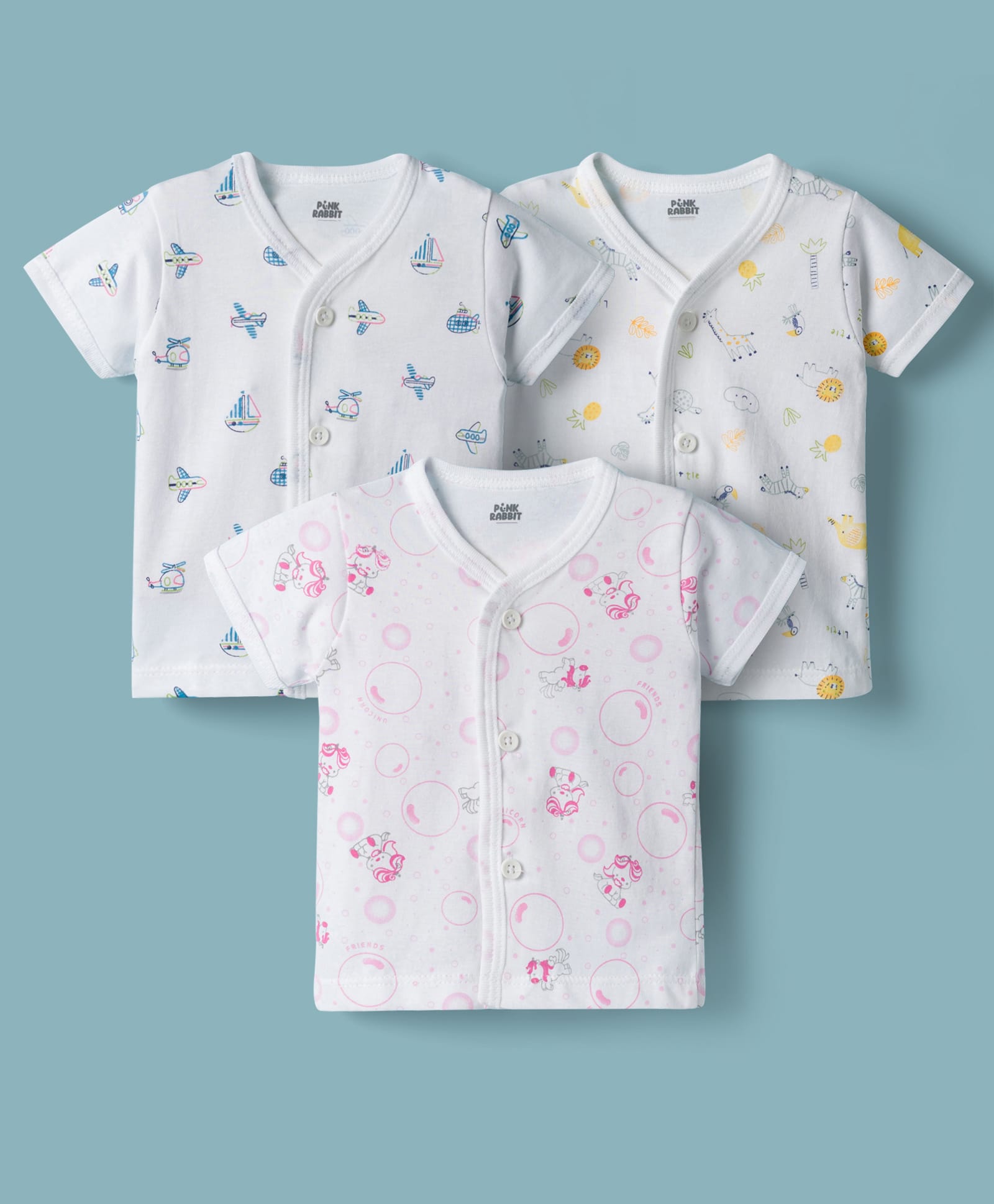 Pink Rabbit Single Jersey Knit Half Sleeves Printed Jhablas Pack of 3 - White-picture-31