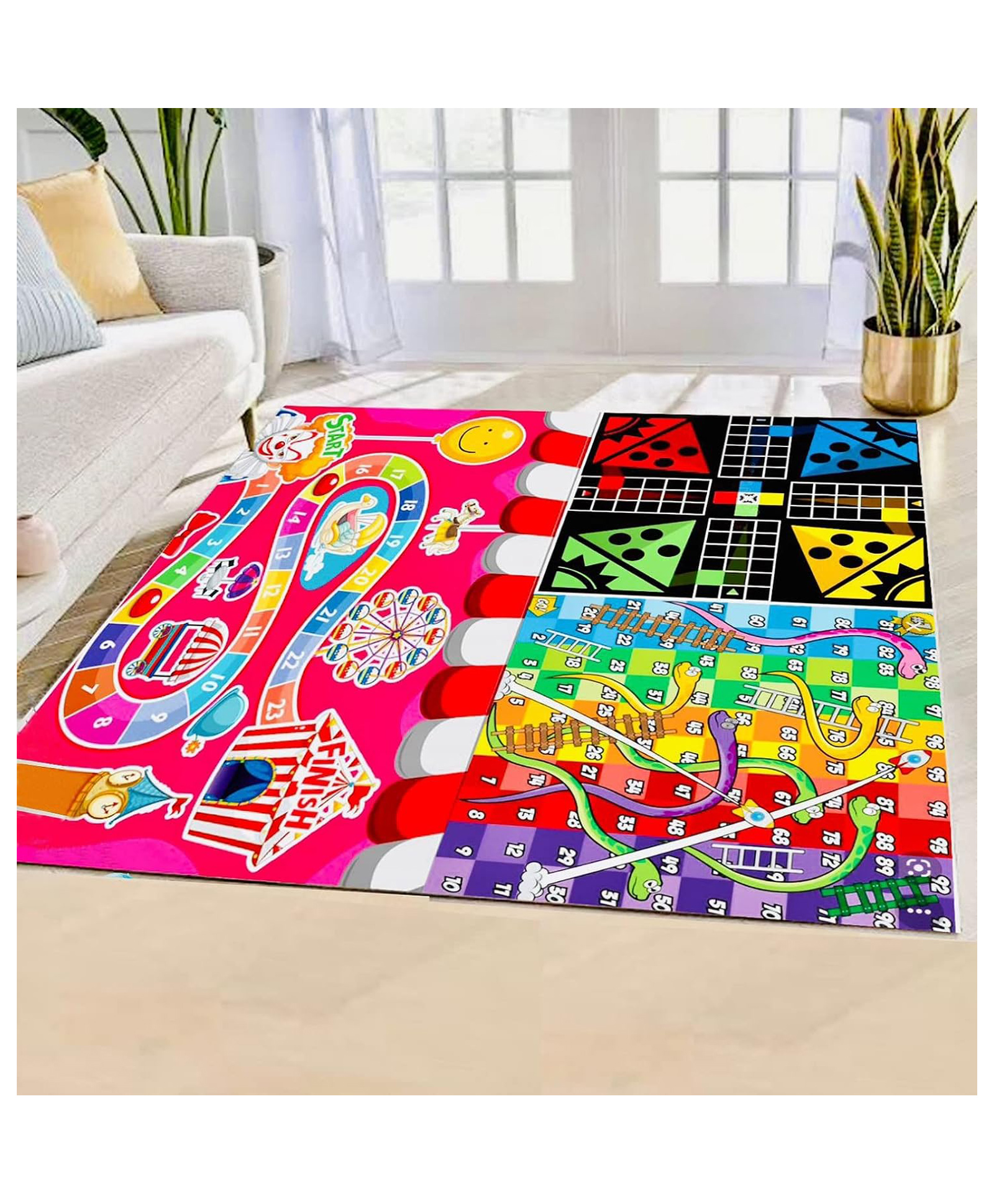 Urbane Chic Jumbo 3 in 1 Ludo, Snake & Ladder Big Size Reversible Kids Play Mat-Circus Multicolor (Color May Vary)-picture-29