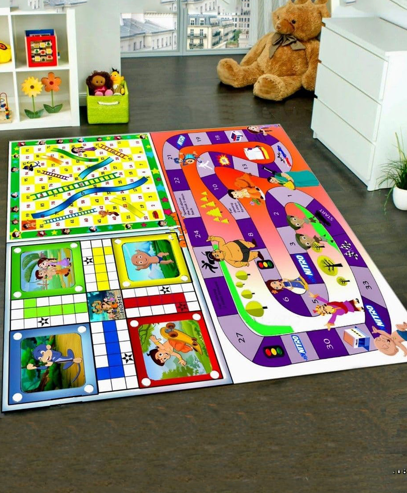 Urbane Chic Jumbo 3 in 1 Ludo, Snake & Ladder Big Size Reversible Kids Play Mat-Chota Bheem Multicolor (Color May Vary)-picture-28