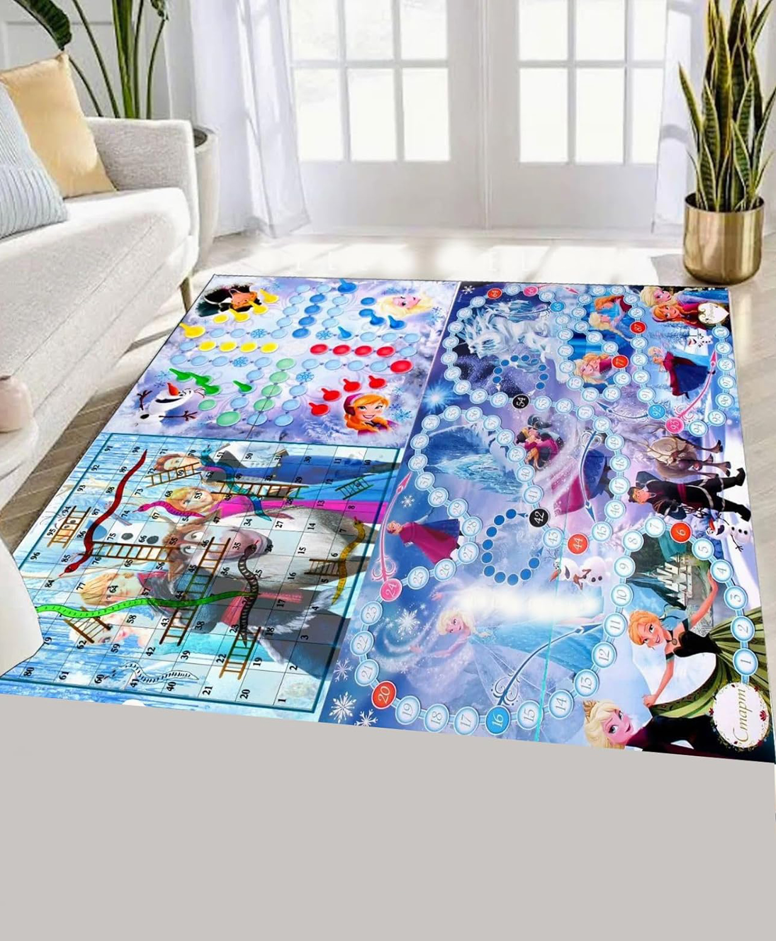 Urbane Chic Jumbo 3 in 1 Ludo, Snake & Ladder Big Size Reversible Kids Play Mat-Frozen Multicolor (Color May Vary)-image-30