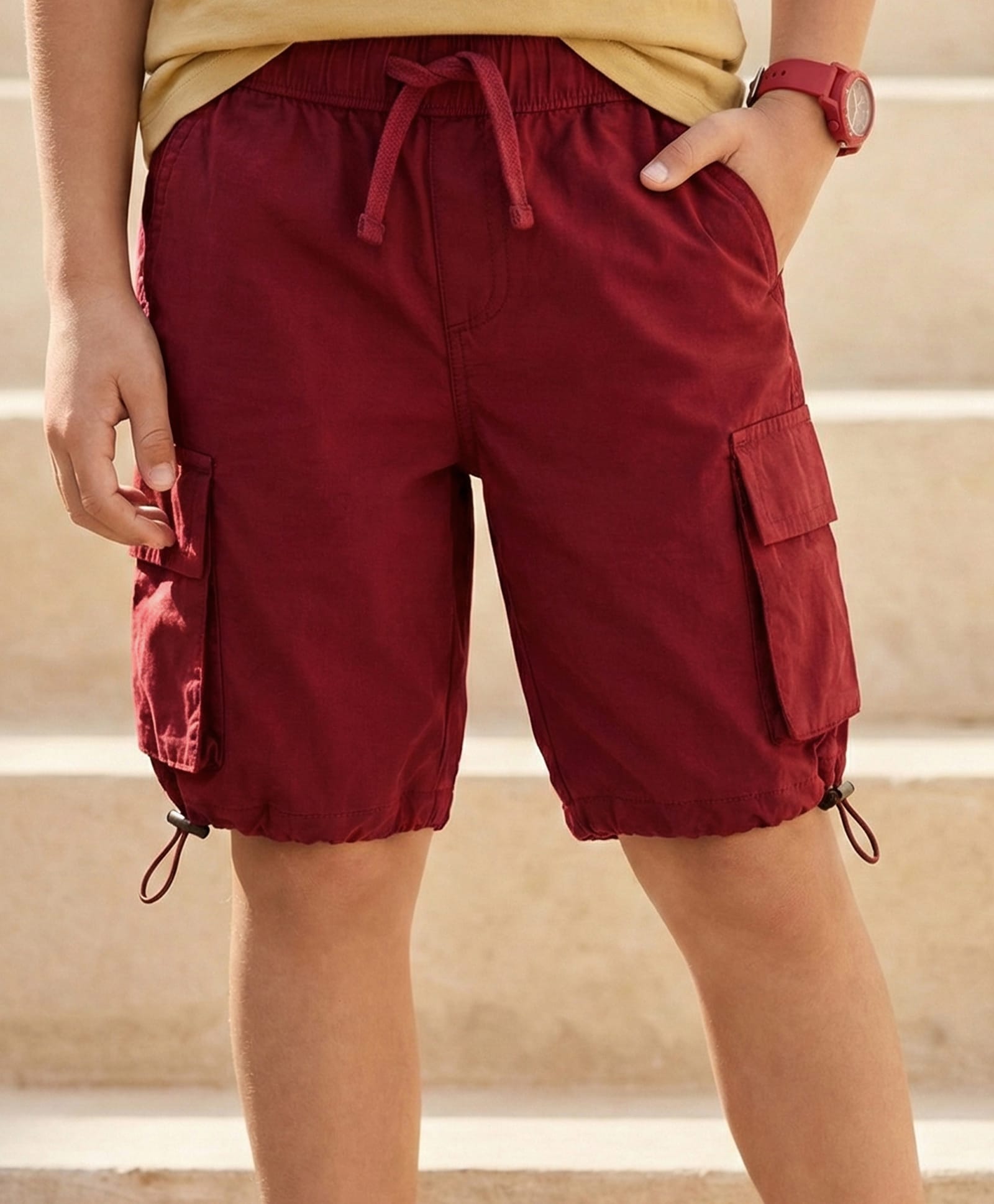 Pine Kids Cotton Woven Solid Color Shorts - Dark Red-picture-12