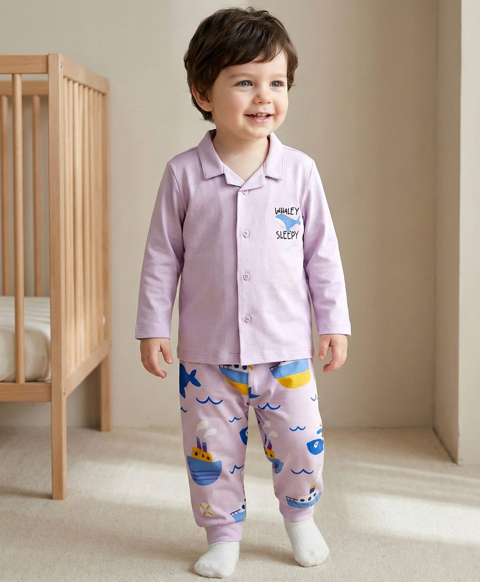 Babyoye 100% Cotton Knit Full Sleeves Shirt & Pajama Night Suit with Nautical Theme Print - Lavender-picture-25