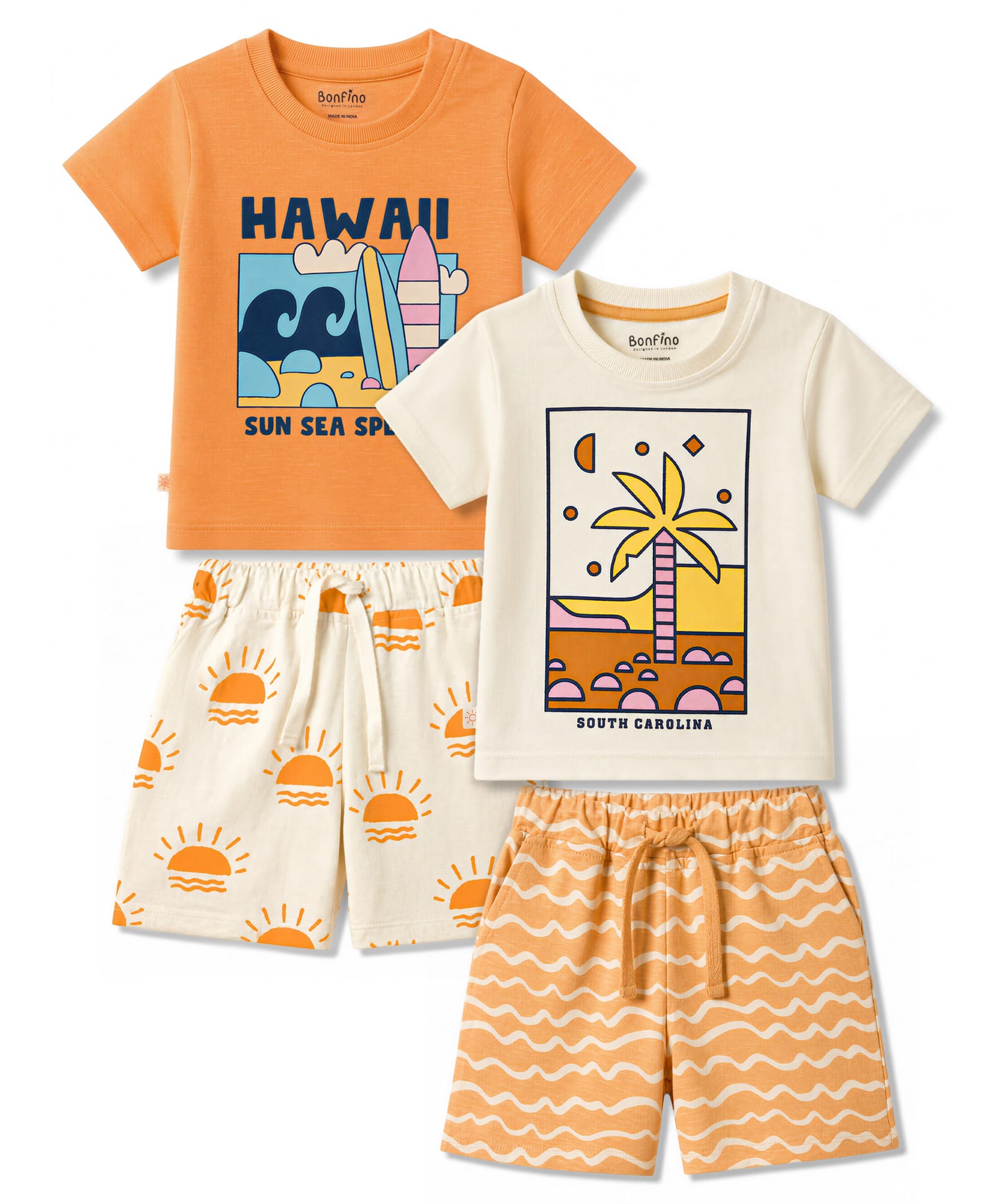 Bonfino 100% Cotton Knit Half Sleeves T-Shirts & Shorts Night Suits with Hawaii Print Pack of 2 - Multicolor-picture-16