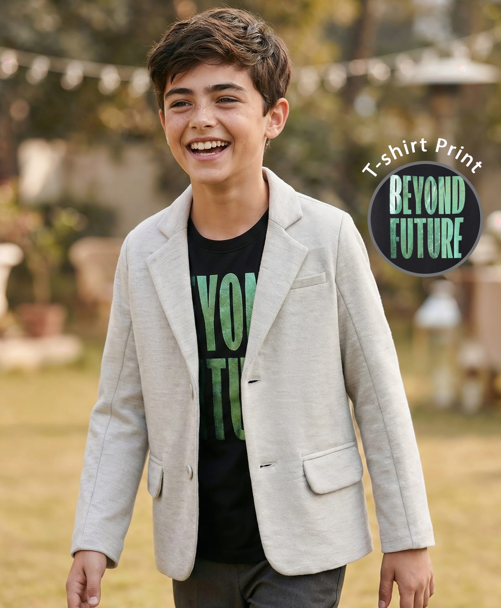 Pine Kids Knit Full Sleeves Solid Color Blazer with Inner Tee - Grey-picture-26