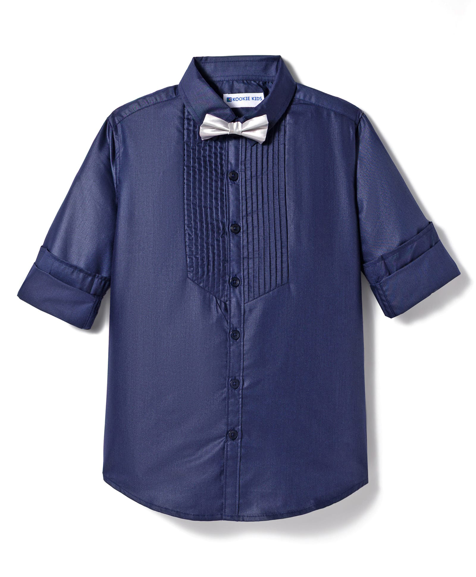 kookie kids india Kookie Kids Cotton Woven Full Sleeves Solid Pintuck Shirt With Bow - Navy Blue-picture-13