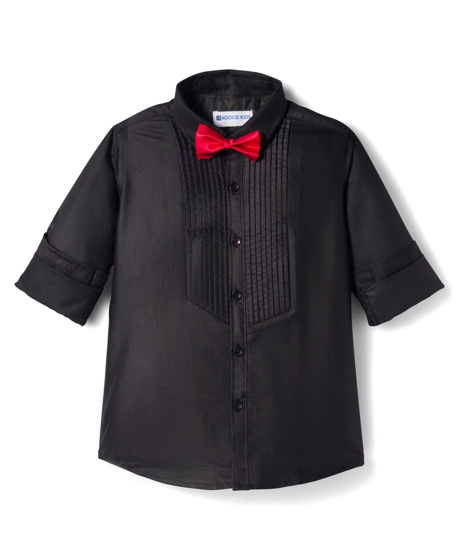 kookie kids india Kookie Kids Cotton Woven Full Sleeves Solid Pintuck Shirt With Bow-picture-18