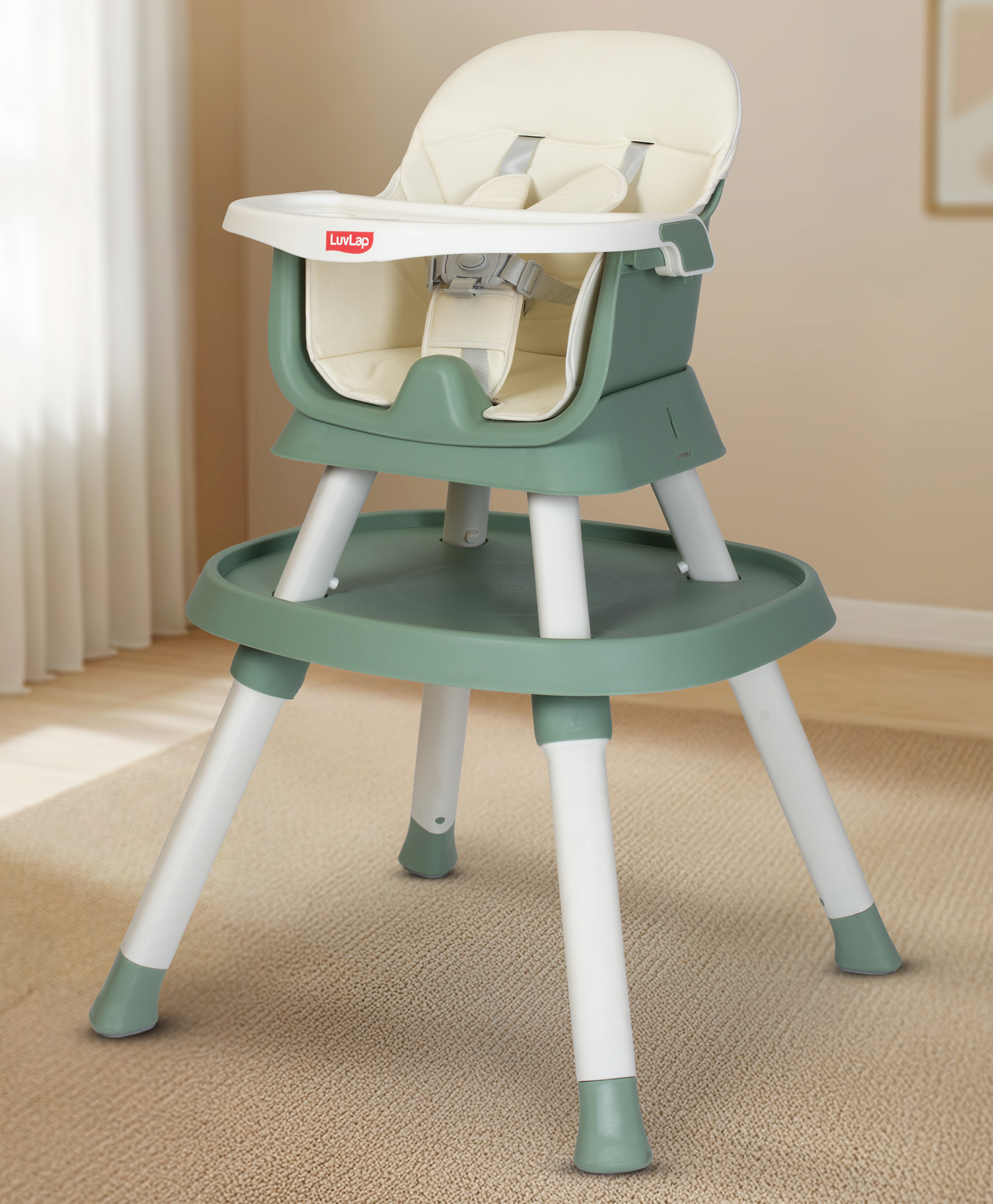 LuvLap Imperial 4 in 1 Baby High Chair with Learning Table, Booster Chair, Food Tray, 5 Point Harness, Foldable & Travel Friendly - Green