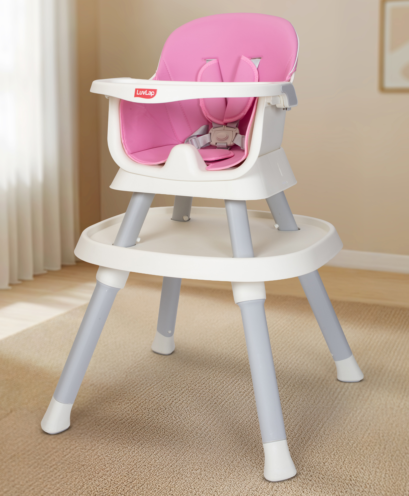 LuvLap Imperial 4 in 1 Baby High Chair with Learning Table, Booster Chair, Food Tray, 5 Point Harness, Foldable & Travel Friendly - Pink-image-16