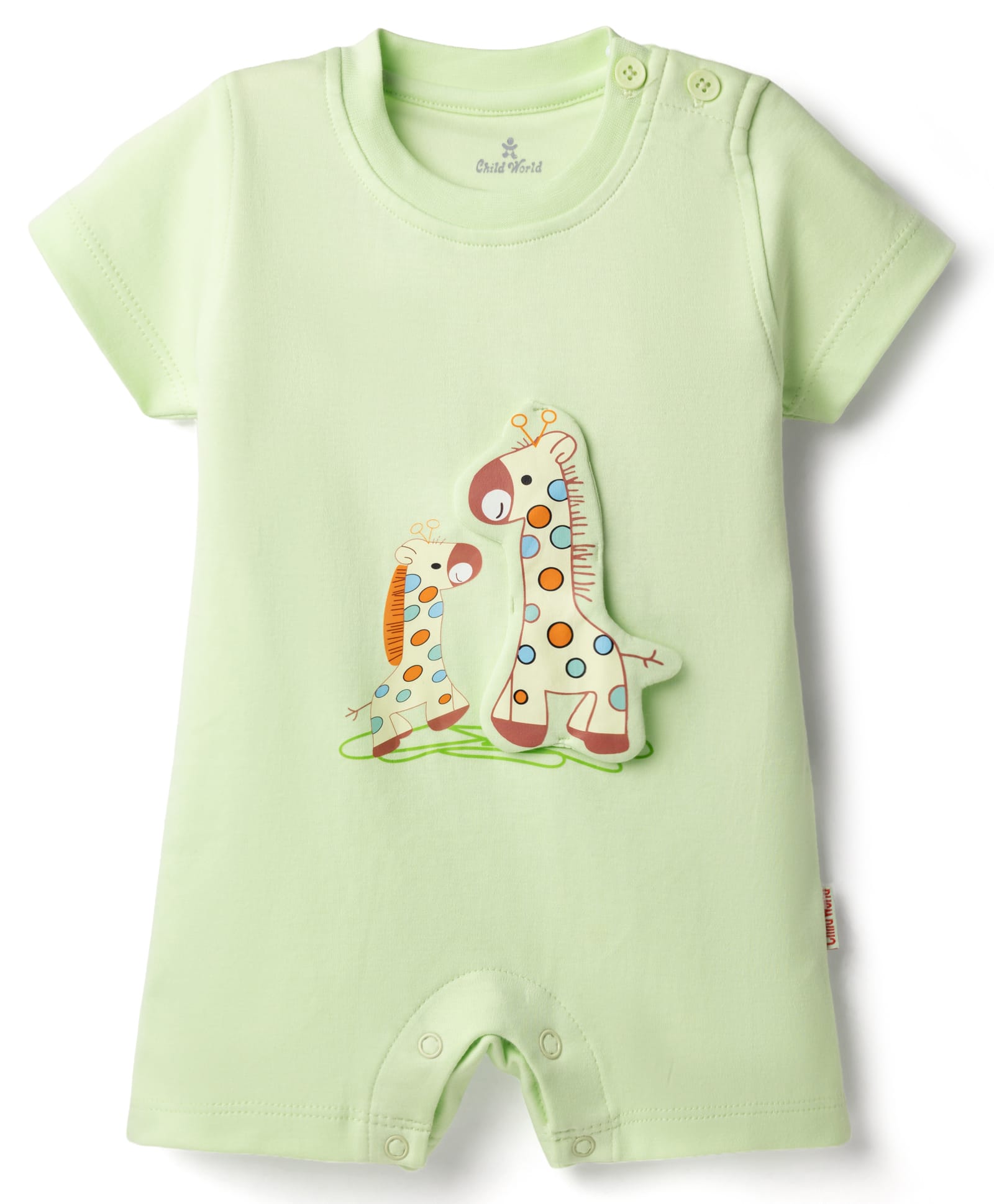 Child World Interlock Half Sleeves Romper With Giraffe Print & Applique - Green-picture-48