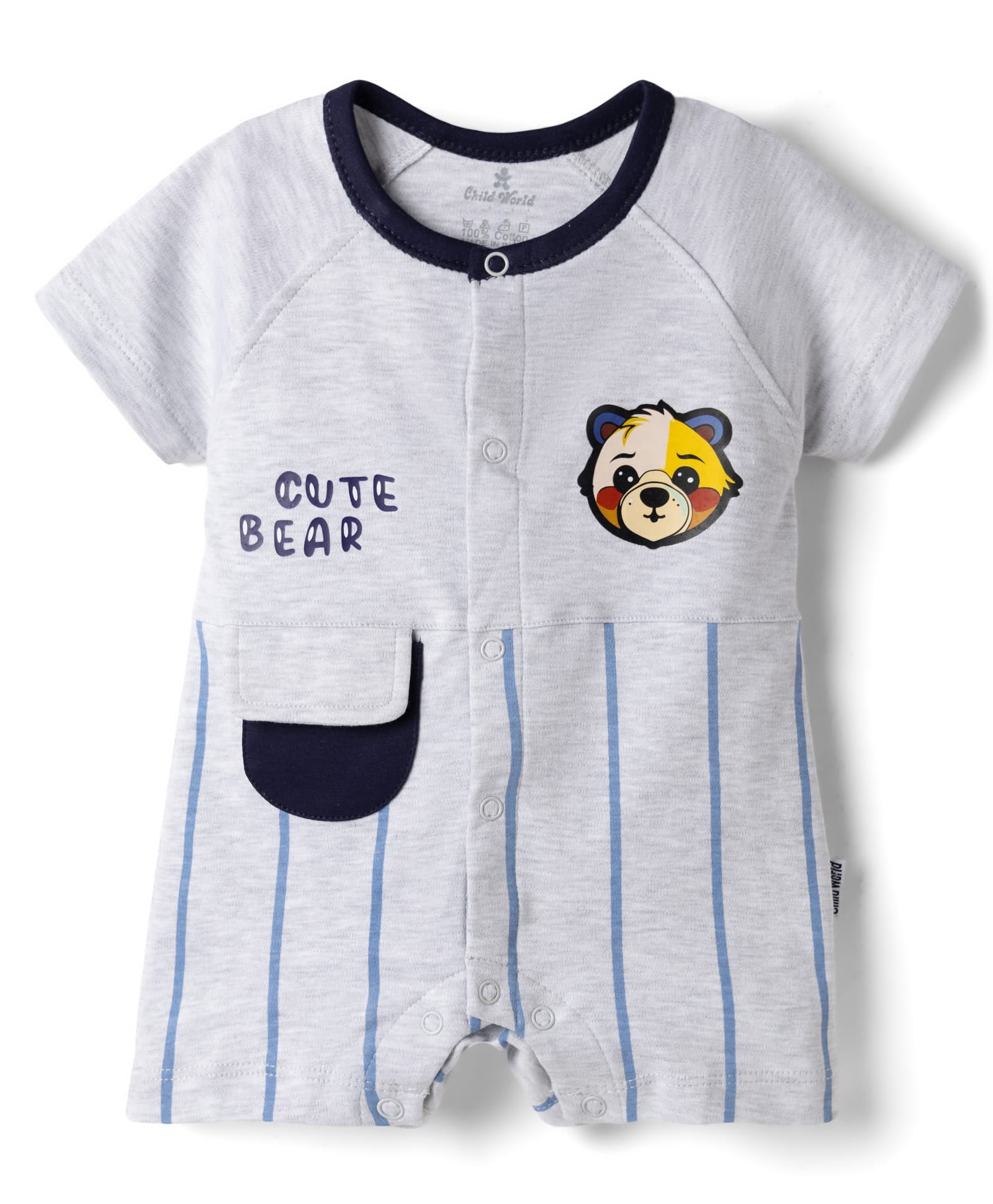Child World Interlock Raglan Half Sleeves Animal Printed Romper - Grey-picture-14