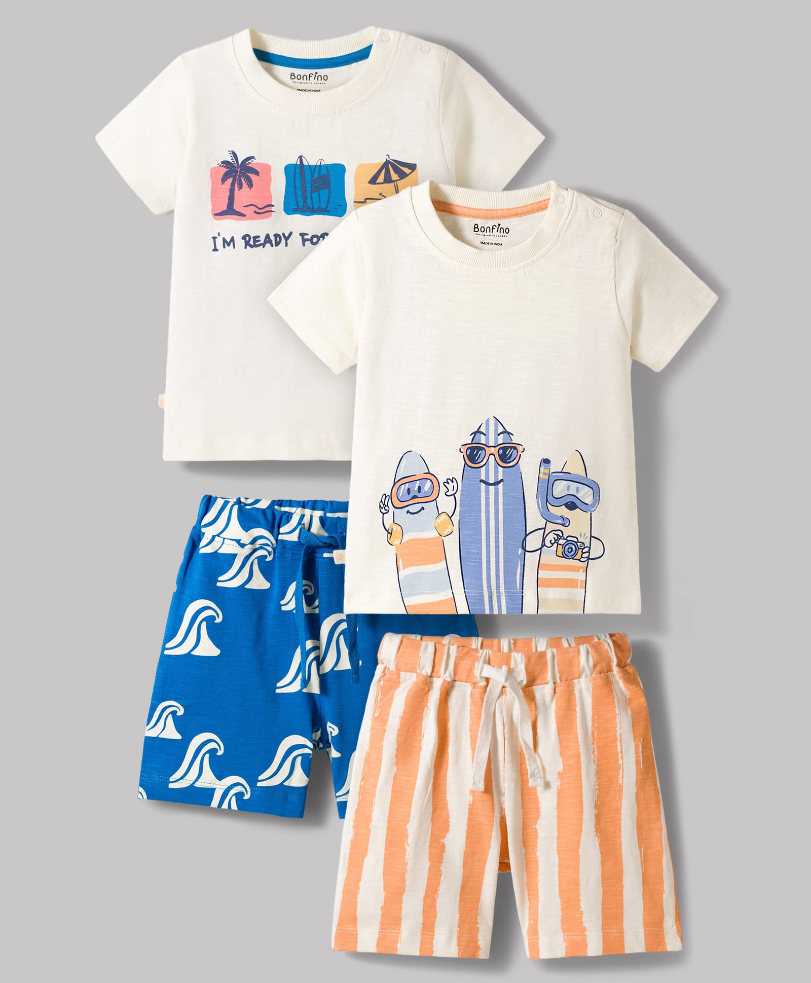 Bonfino 100% Cotton Knit Half Sleeves Beach Theme Printed T-Shirt & Shorts Night Suit Pack Of 2 - Multicolour-picture-32