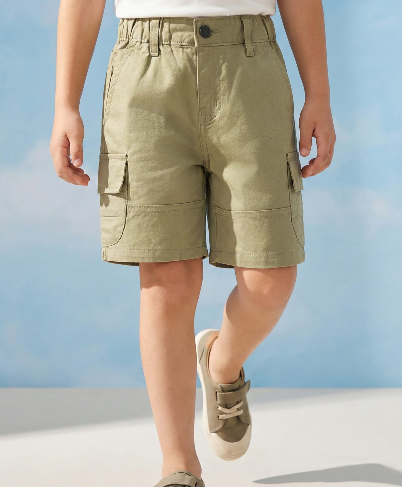 Arias Cotton Woven Knee Length Solid Shorts With Patch Pockets & Flaps - Light Green-image-32