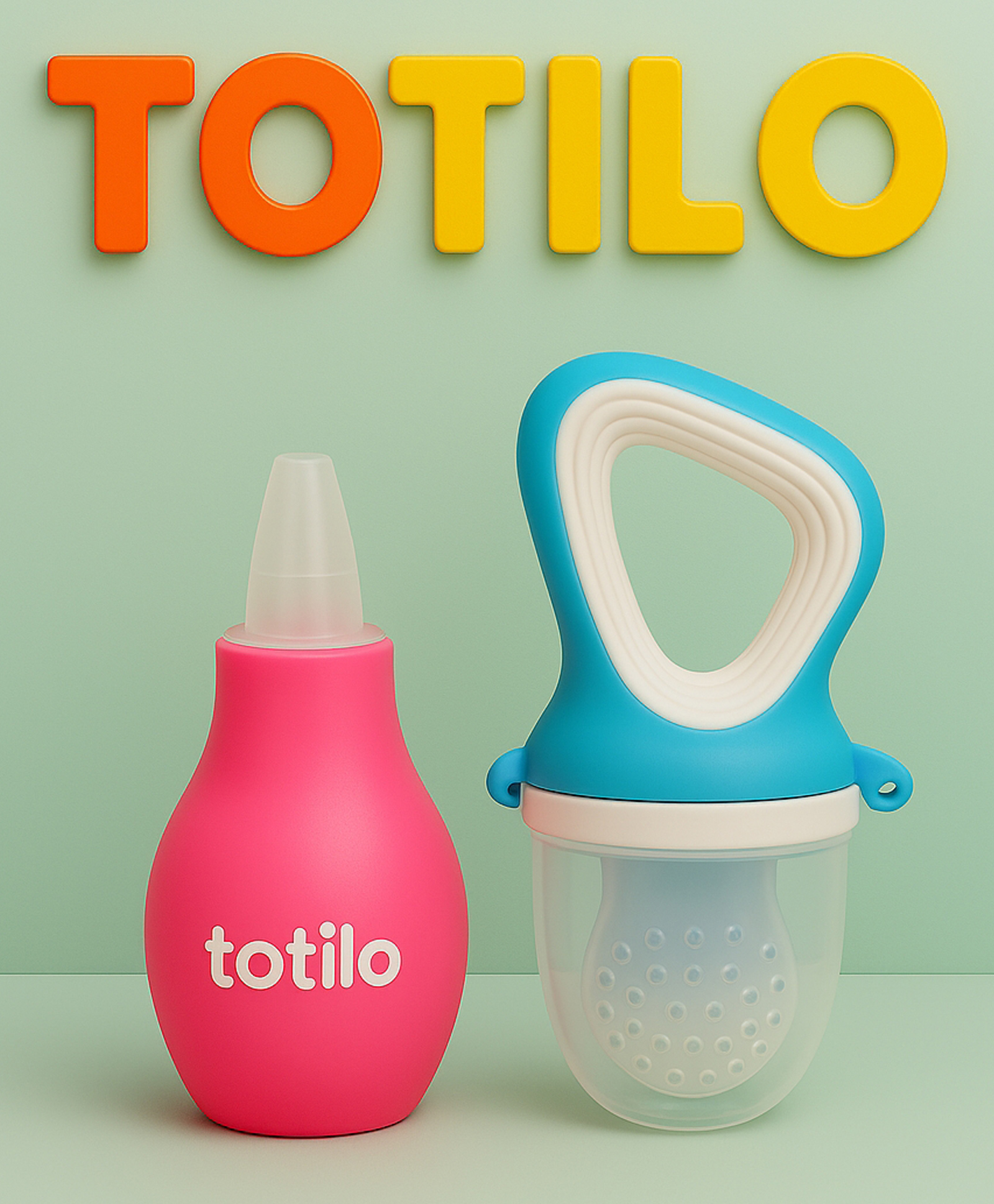 Totilo Baby Nose Cleaner + Fruit Nibbler Feeder Combo | Safe & BPA Free- Pink & Blue-image-2