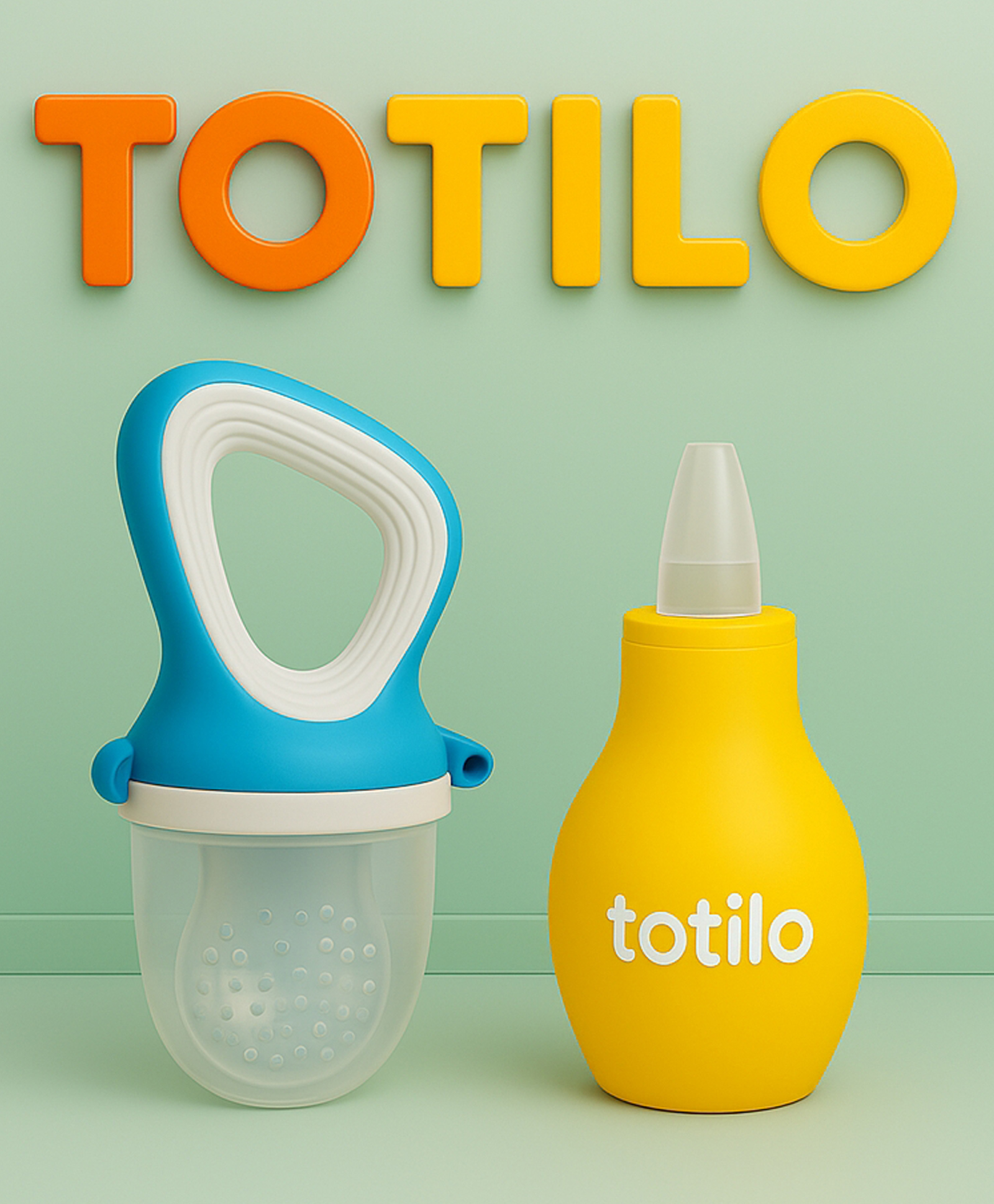 Totilo Baby Nose Cleaner + Fruit Nibbler Feeder Combo | Safe & BPA Free- Yellow & Blue-image-0