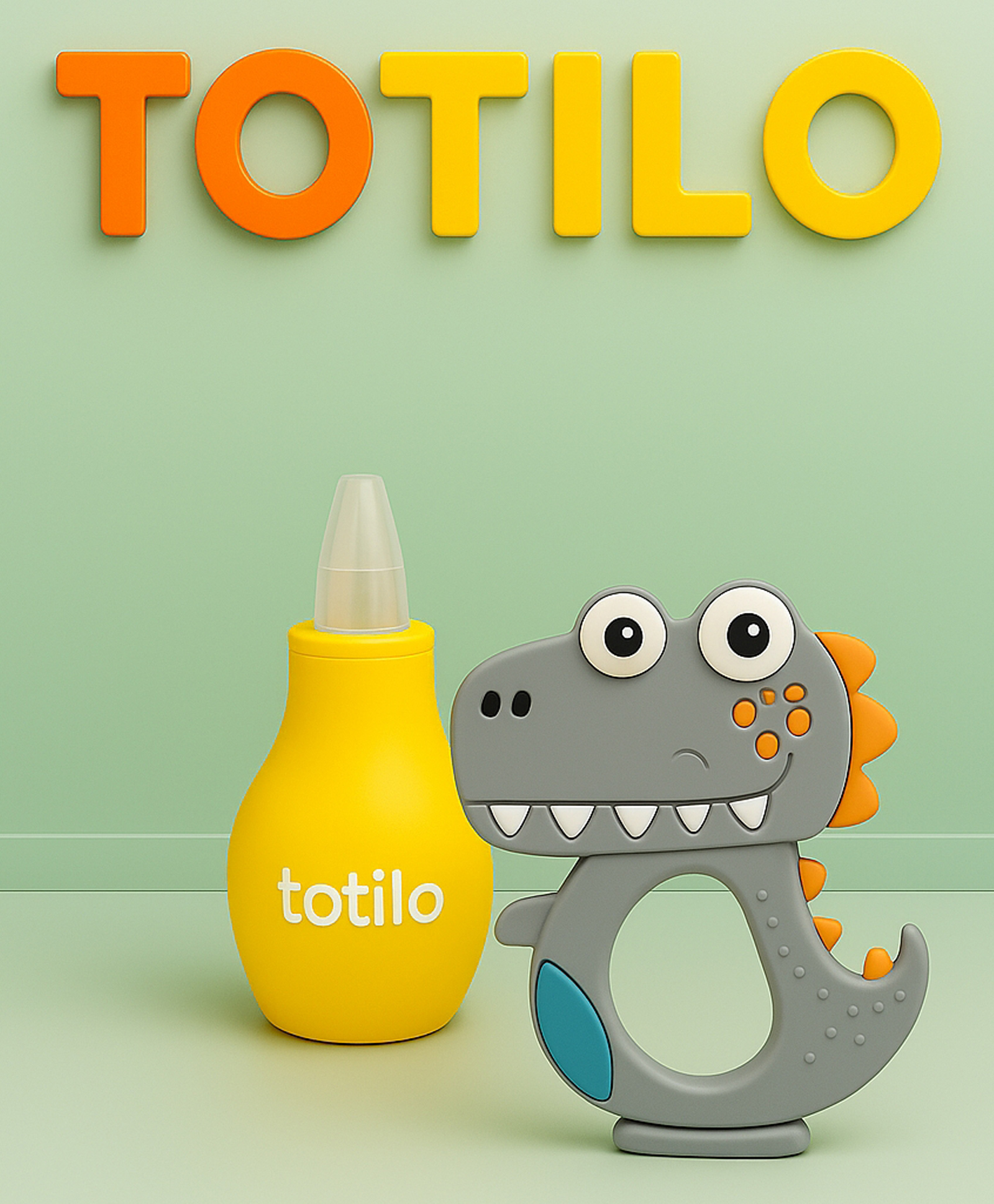 Totilo Baby Nose Sucker & Baby Teether Combo | Safe Nasal Aspirator + BPA-Free Teething Toy for Newborns & Infants- Yellow & Grey-image-21