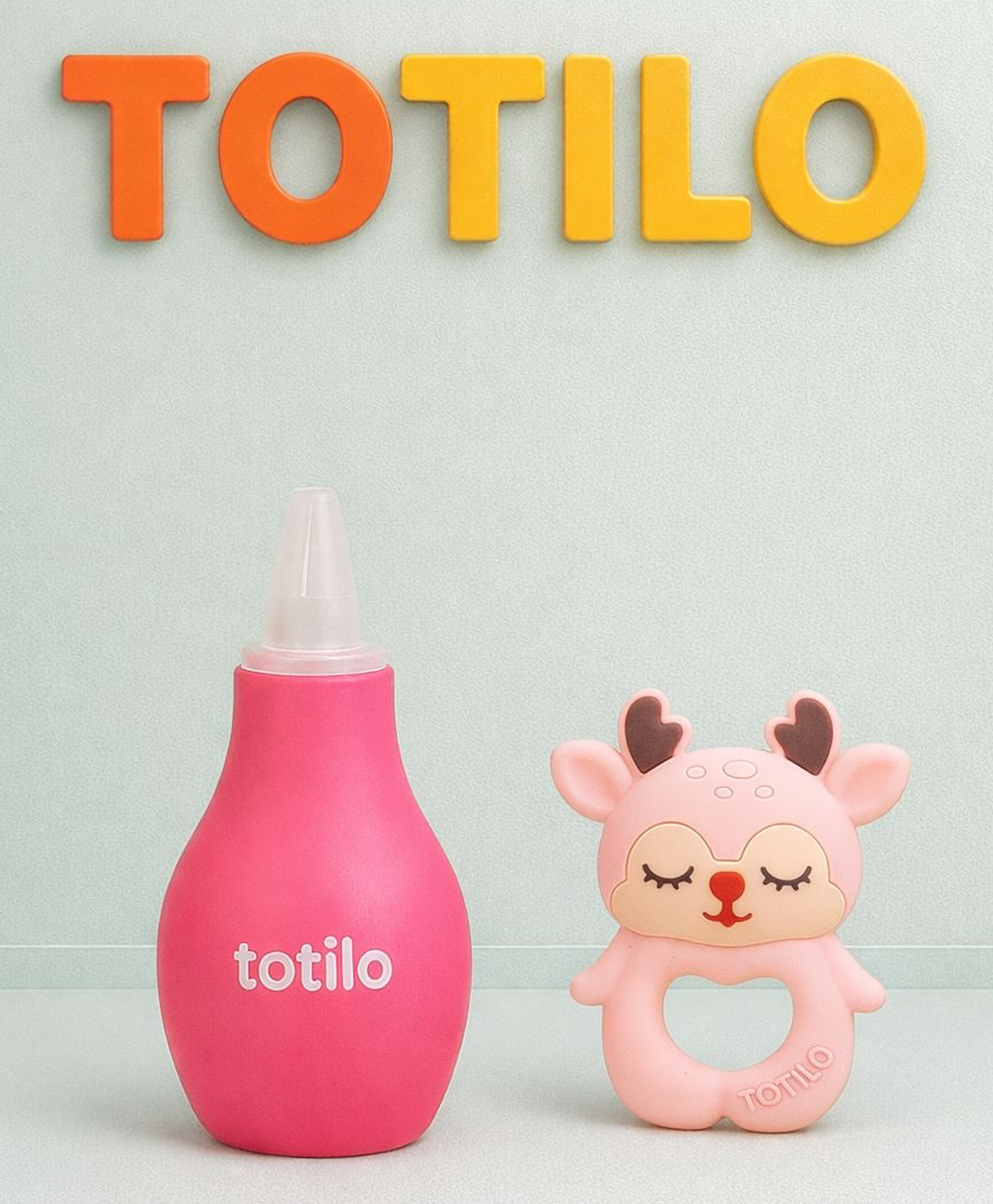 Totilo Baby Nose Sucker & Baby Teether Combo | Safe Nasal Aspirator + BPA-Free Teething Toy for Newborns & Infants- Pink & Pink-image-47