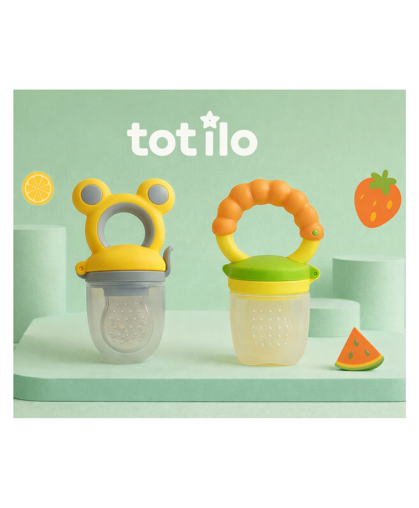 Totilo Premium Silicone Fruit Mickey Nibbler & Rattle Nibbler - Yellow & Orange (Pack of 2)-image-41