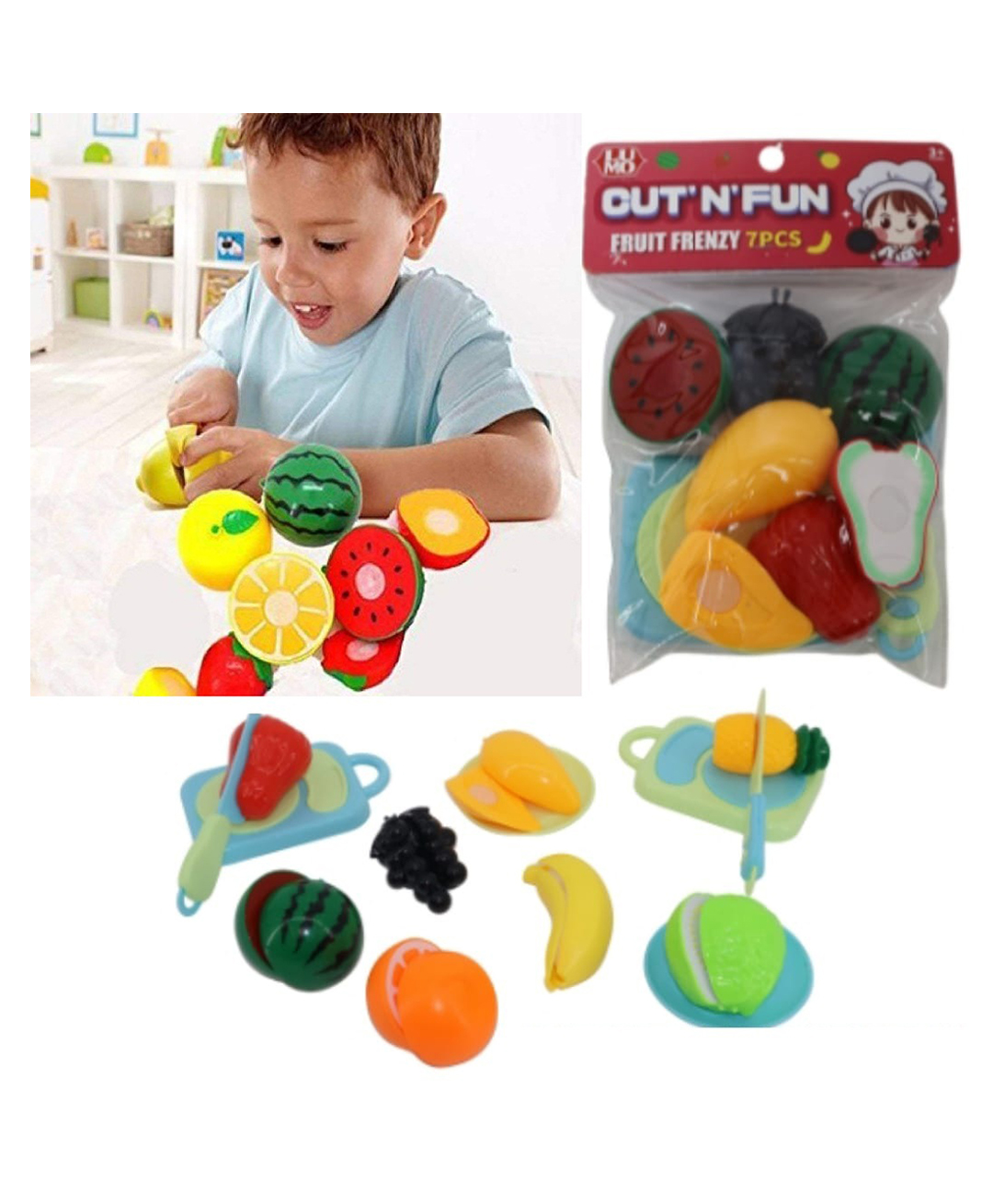 Sanjary Cut N Fun Fruit Kids Pretend Play Cutting Fruit Set 7 Pieces with Knife Board Educational Toy for Toddlers color design may vary-image-19