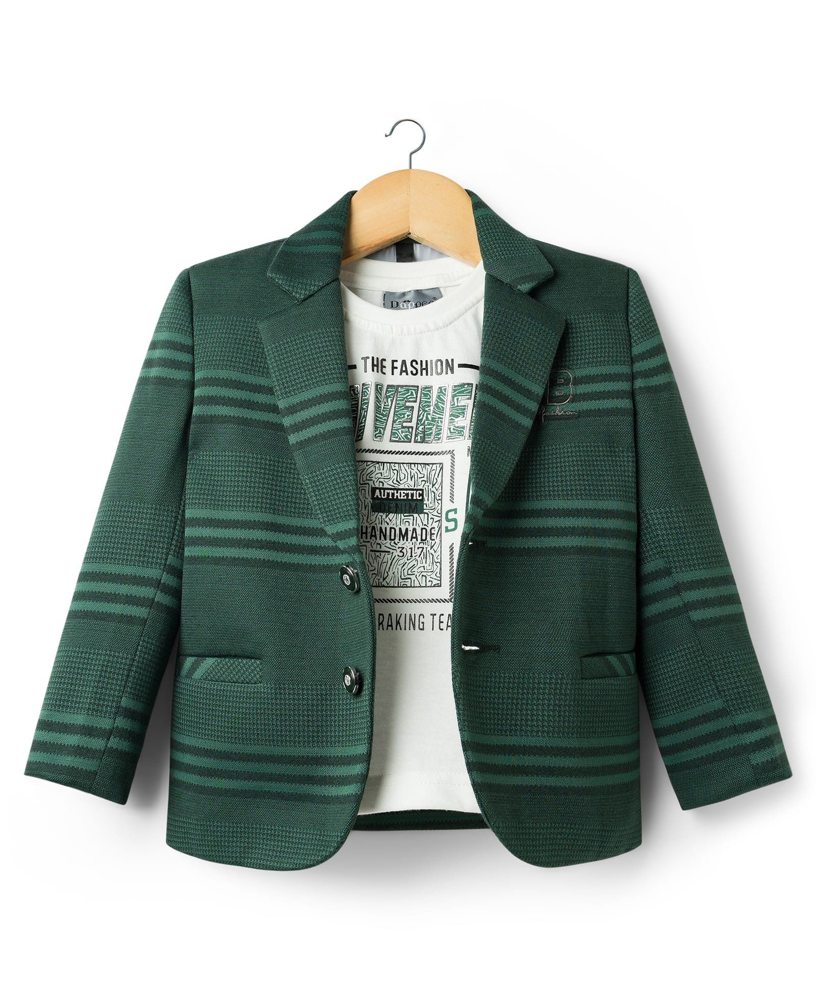 Dapper Dudes Full Sleeves Striped Blazer With Typography Printed Tee - Green-picture-11