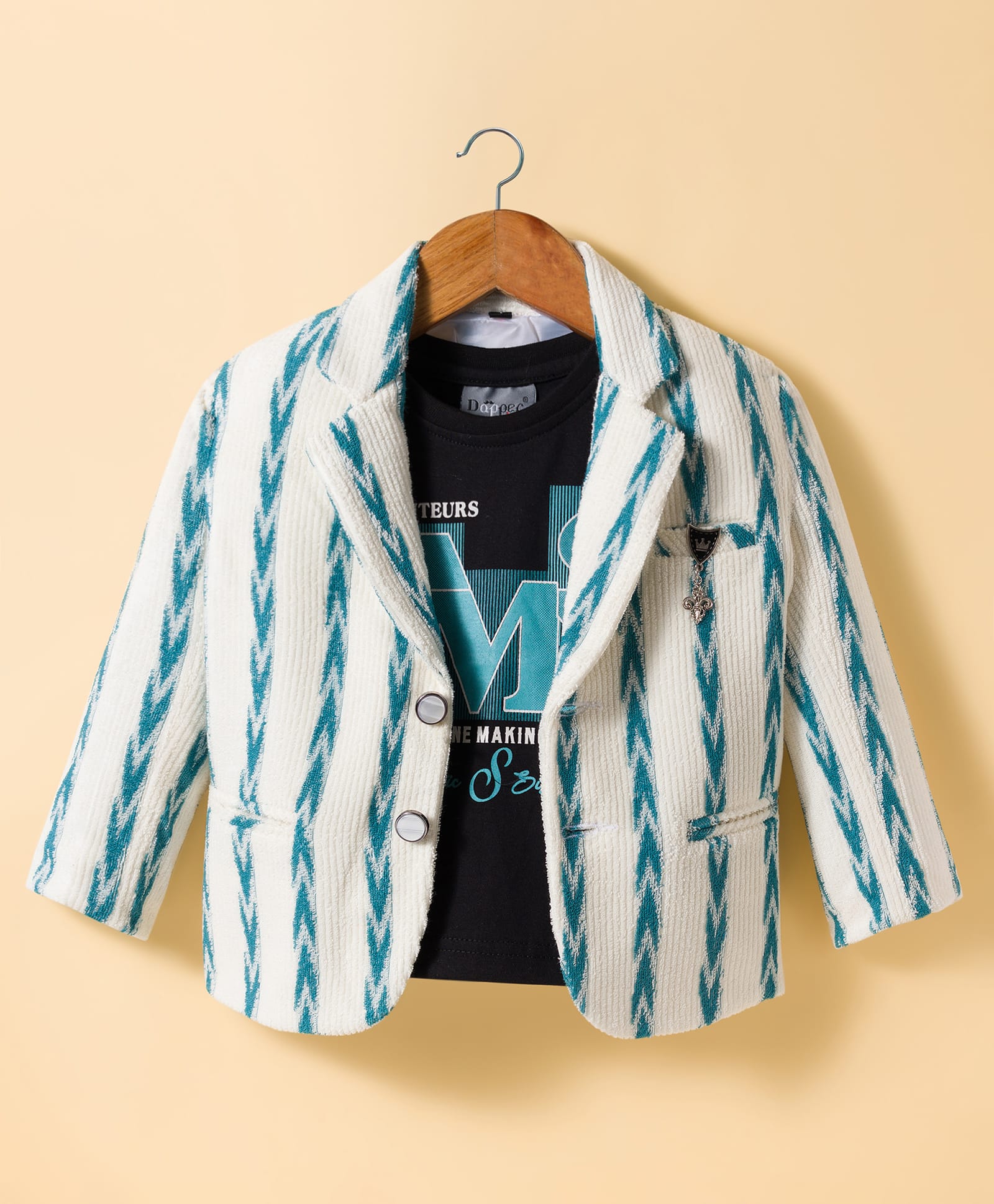 Dapper Dudes Full Sleeves Striped Blazer With Typography Tee - Off White-picture-28