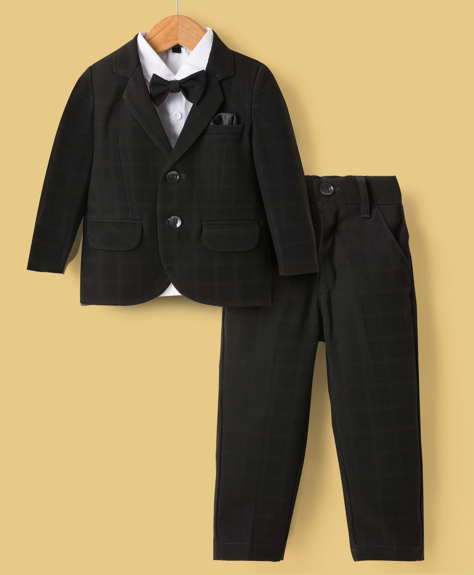 Robo Fry Cotton Woven Full Sleeves Solid 3 Piece Party Suit With Bow - Black-picture-13