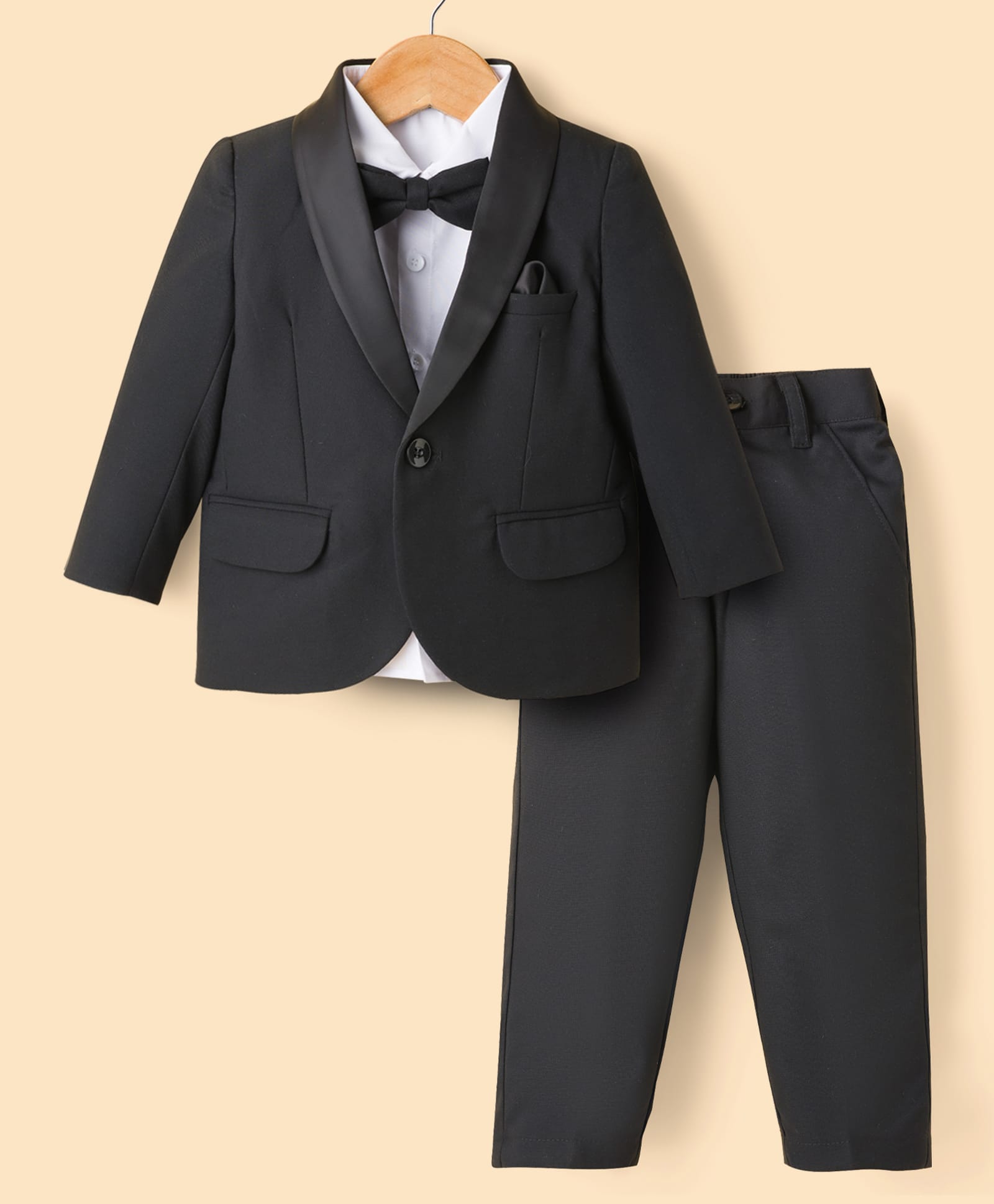 Robo Fry Cotton Woven Full Sleeves Solid 3 Piece Party Suit With Bow - Black-picture-31
