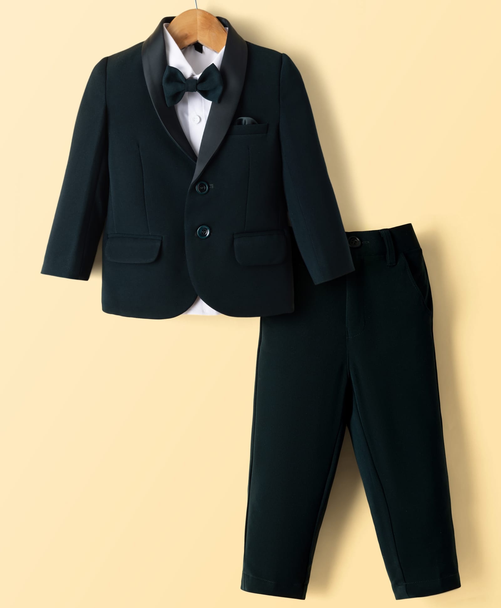 Robo Fry Cotton Woven Full Sleeves Solid 3 Piece Party Suit With Bow - Navy Blue-picture-44