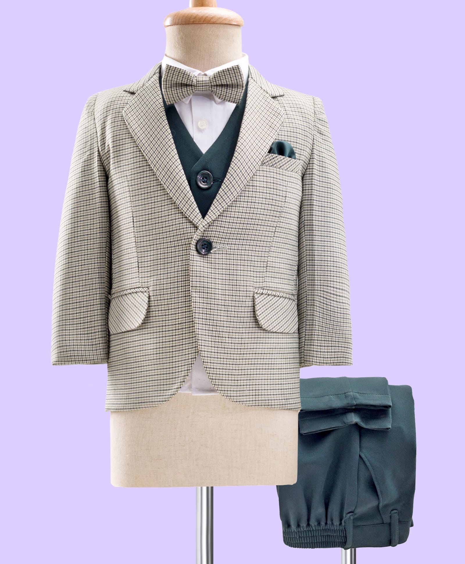 Robo Fry Cotton Woven Full Sleeves Party Suit With Bow - Dark Green-picture-25