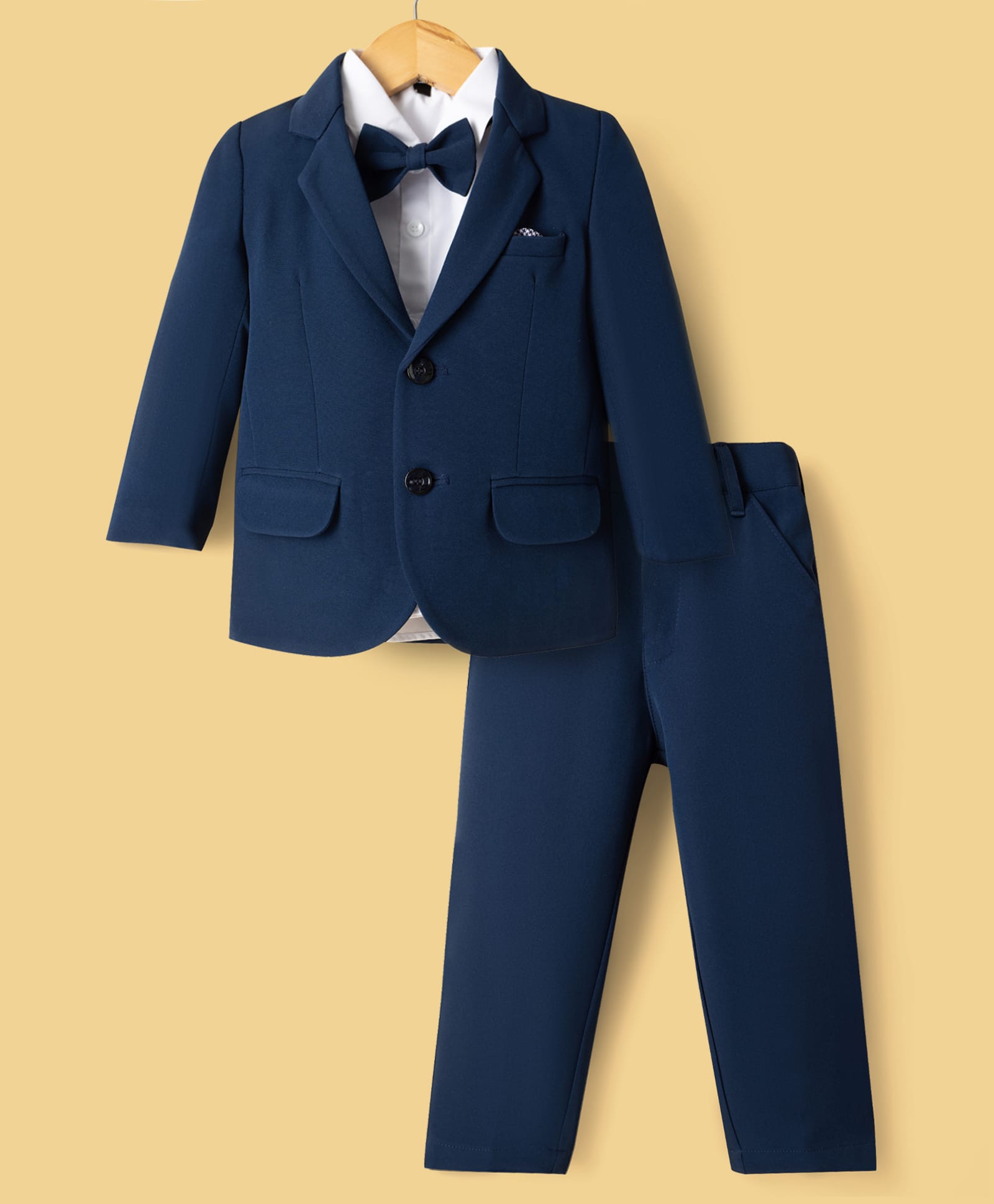 Robo Fry Cotton Woven Full Sleeves Solid 3 Piece Party Suit With Bow - Blue-picture-34